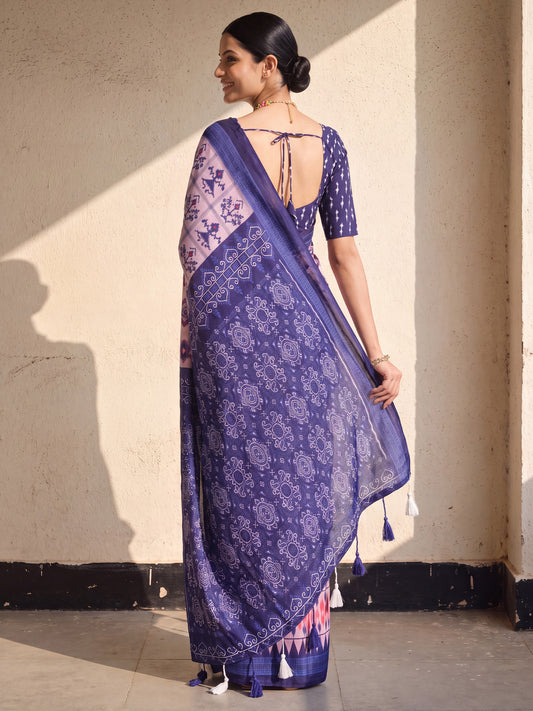 Blue Cotton saree – detail view 1
