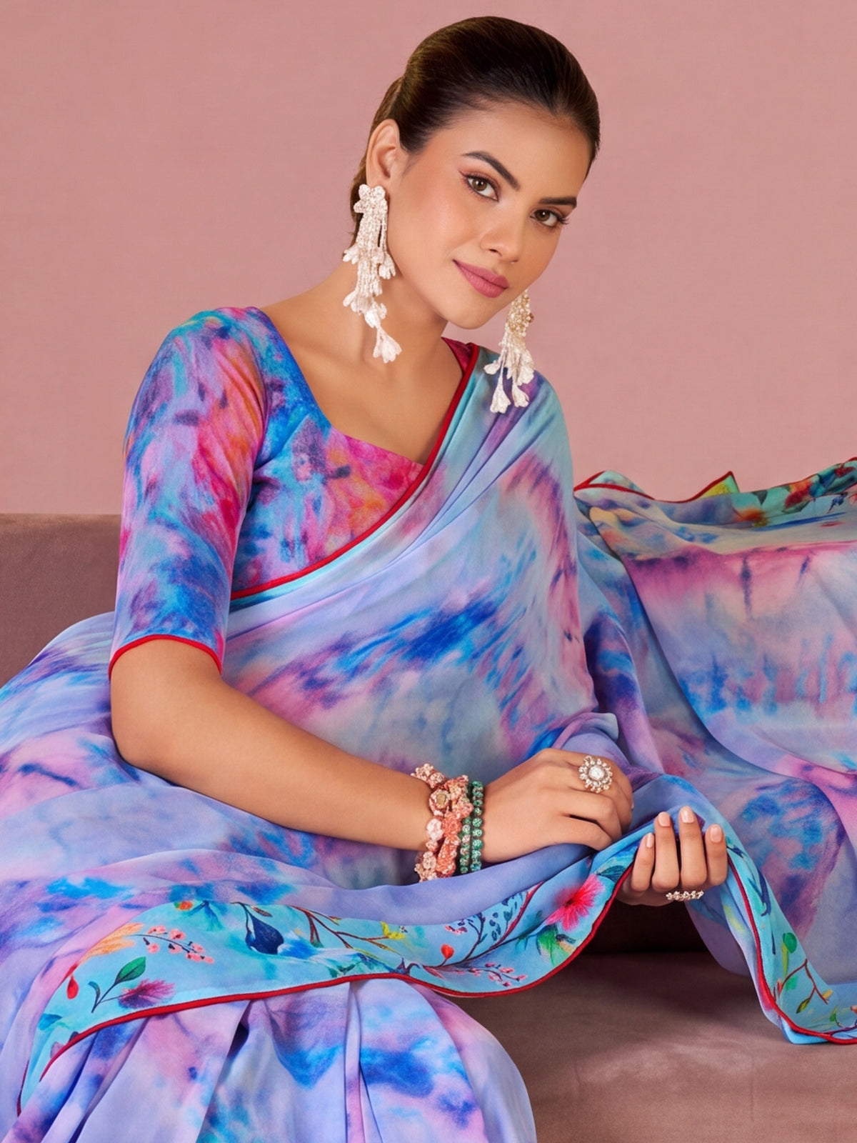 Purple Georgette saree – detail view 4