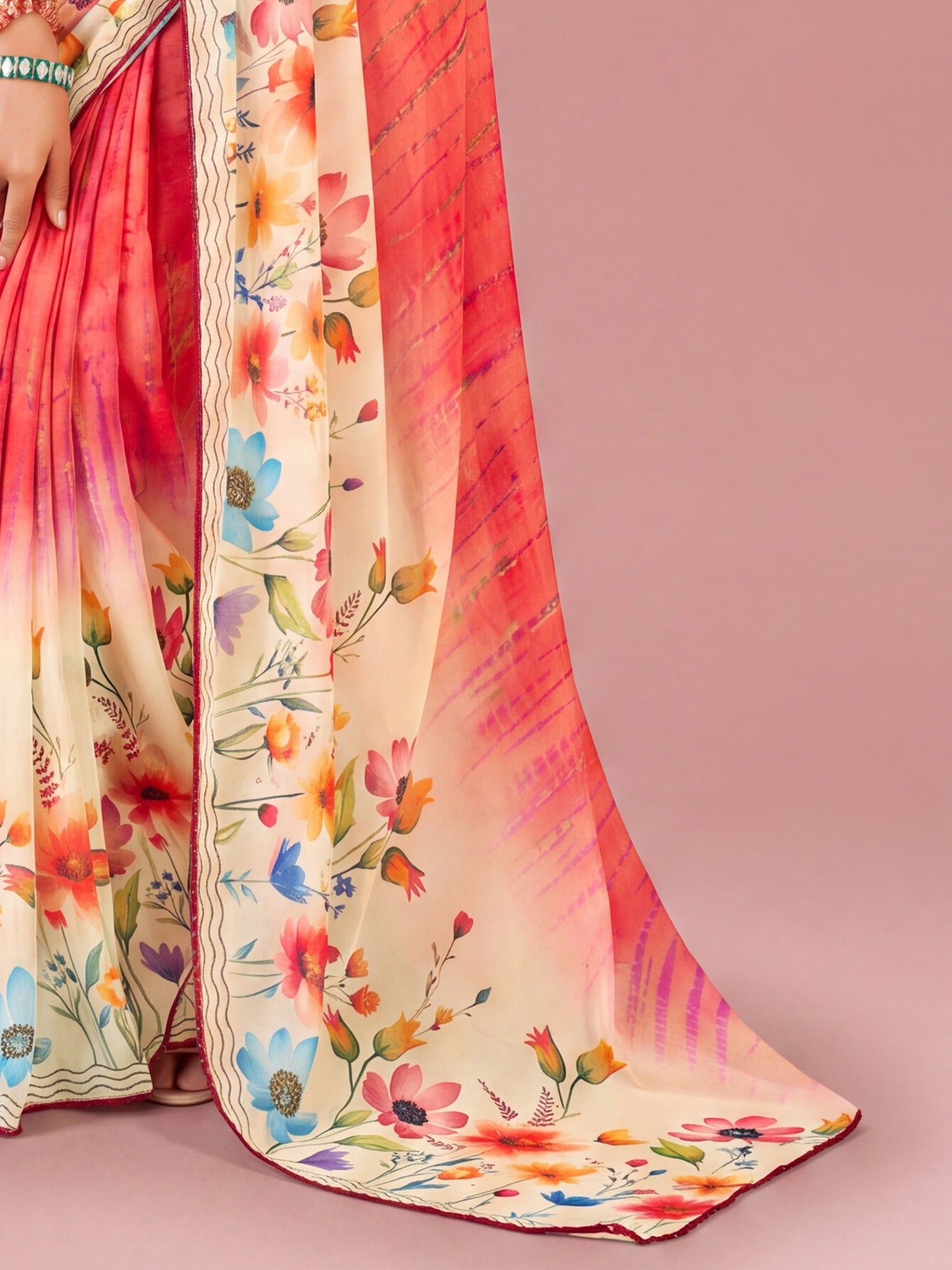 Pink Georgette saree – detail view 5