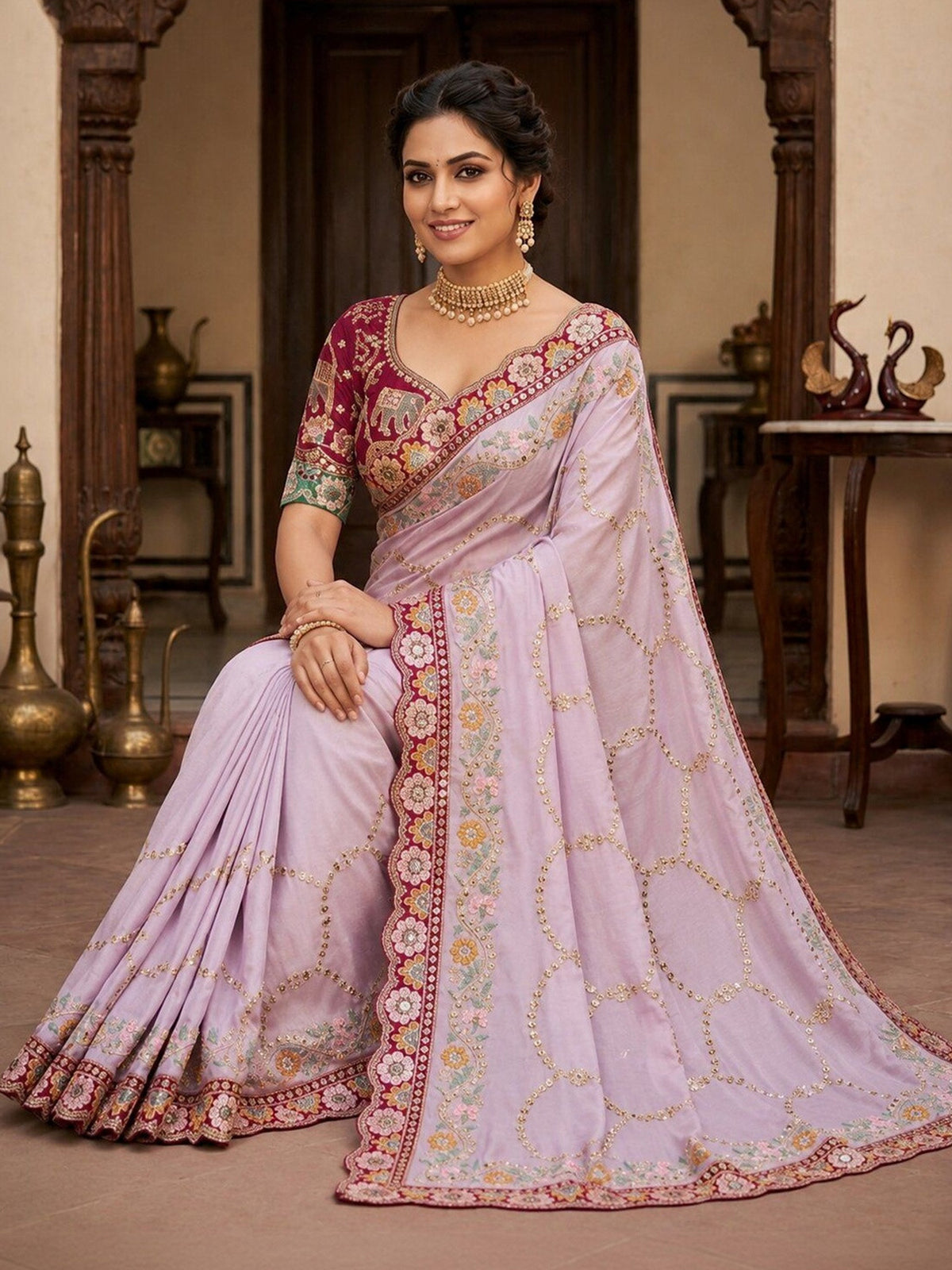 Lavender Pure Georgette saree – detail view 2