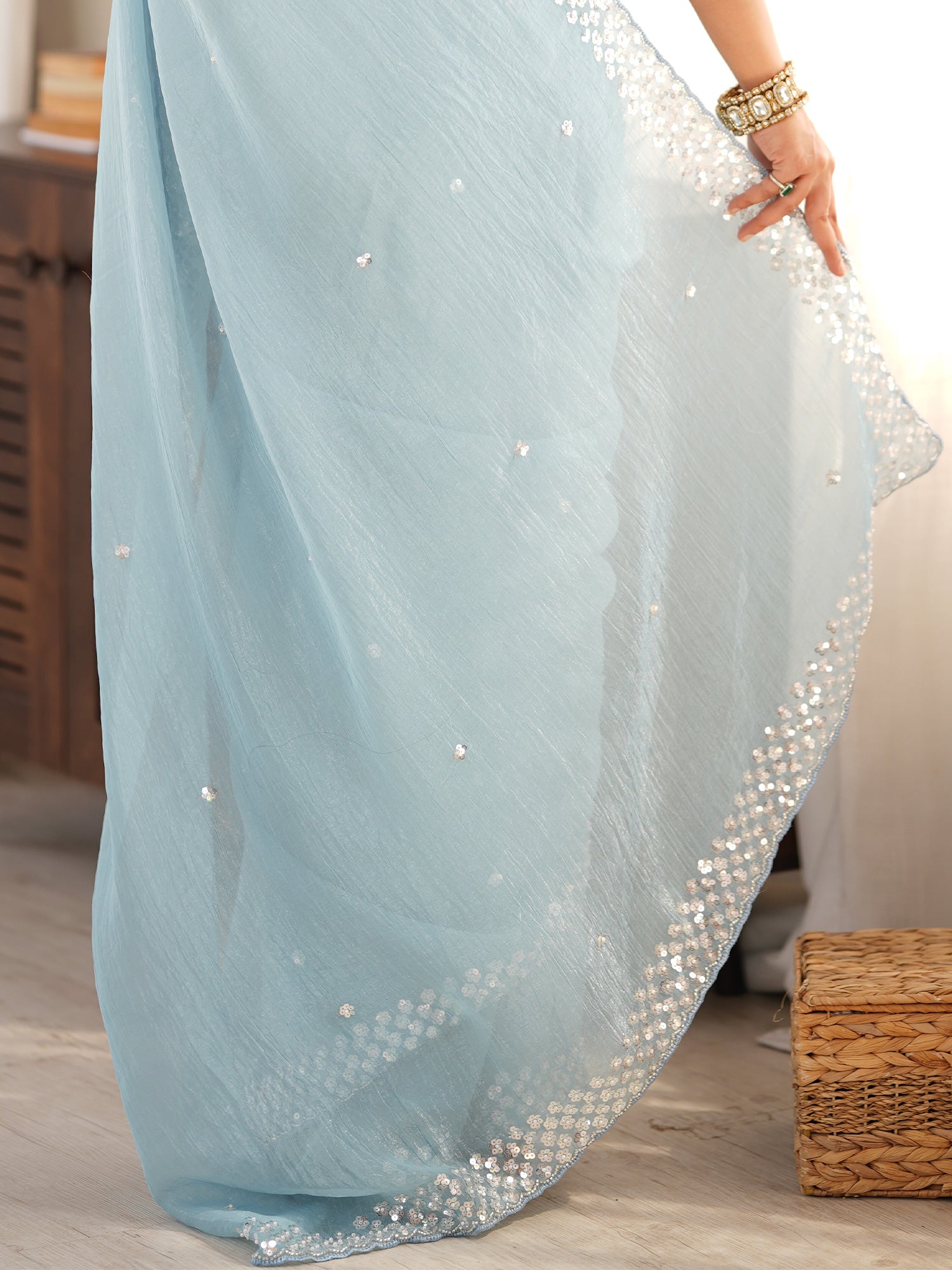 Light Blue Georgette saree – detail view 5
