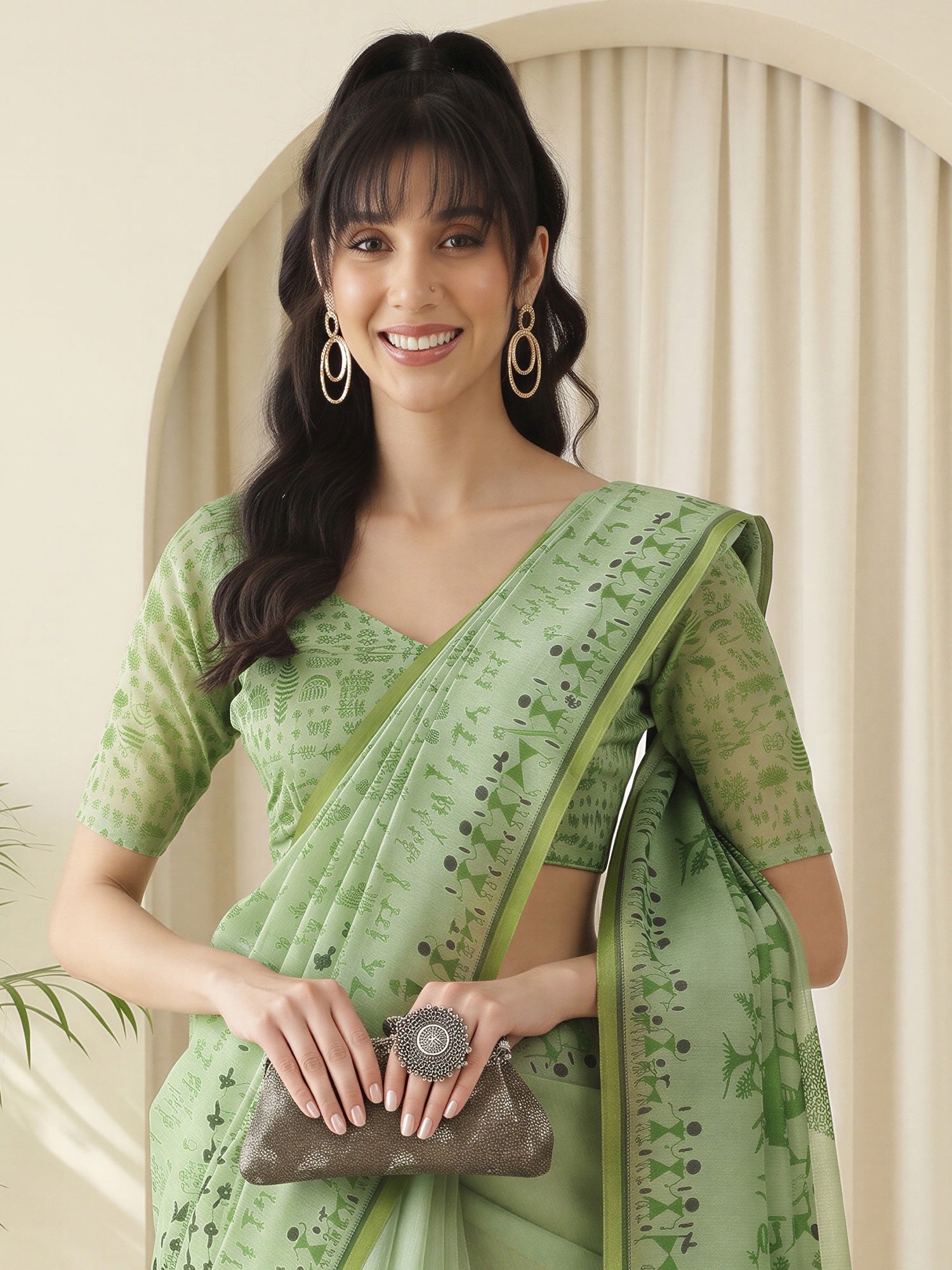 Light Green Cotton Linen saree – detail view 4