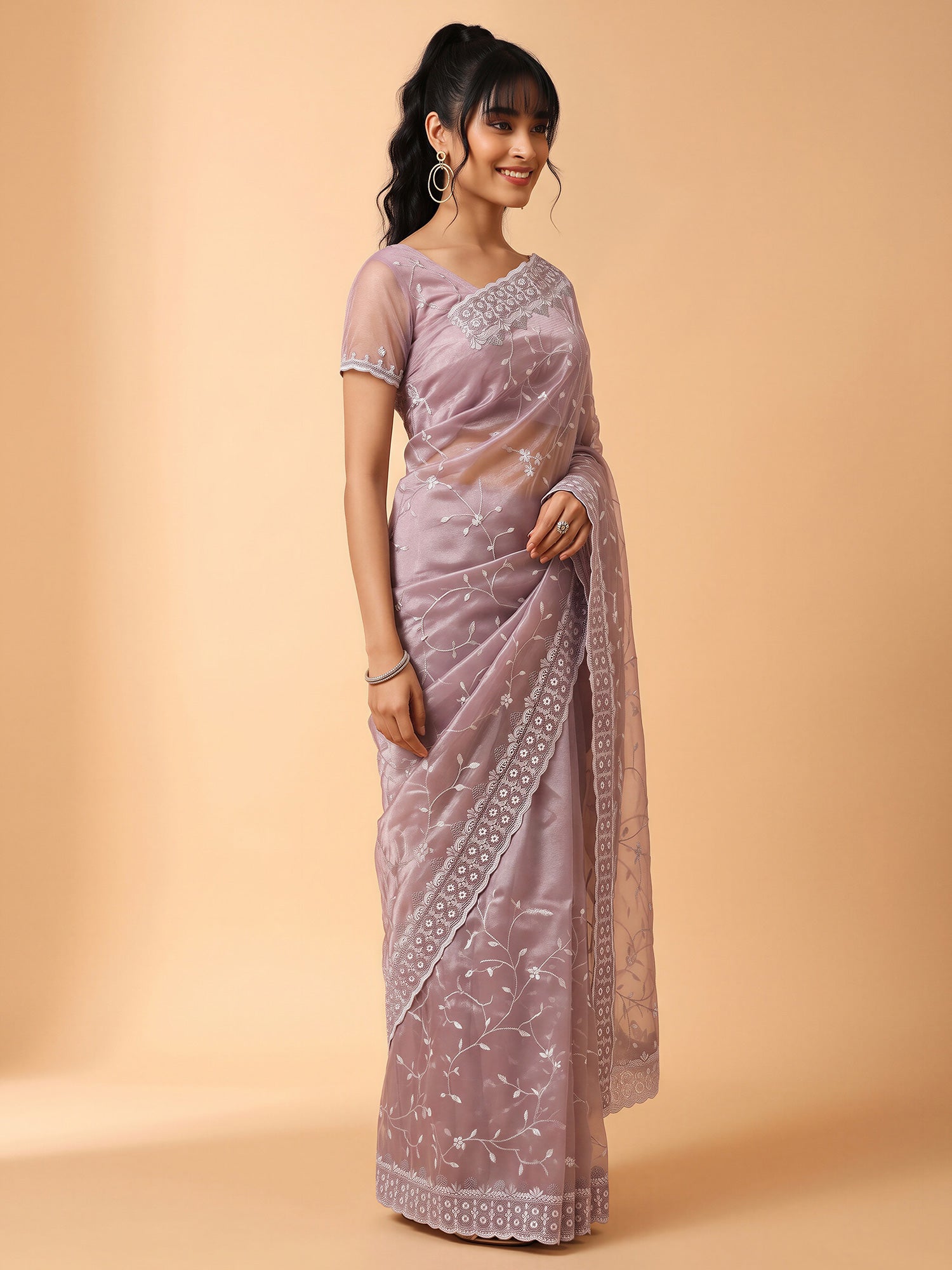 Purple Organza saree – detail view 2