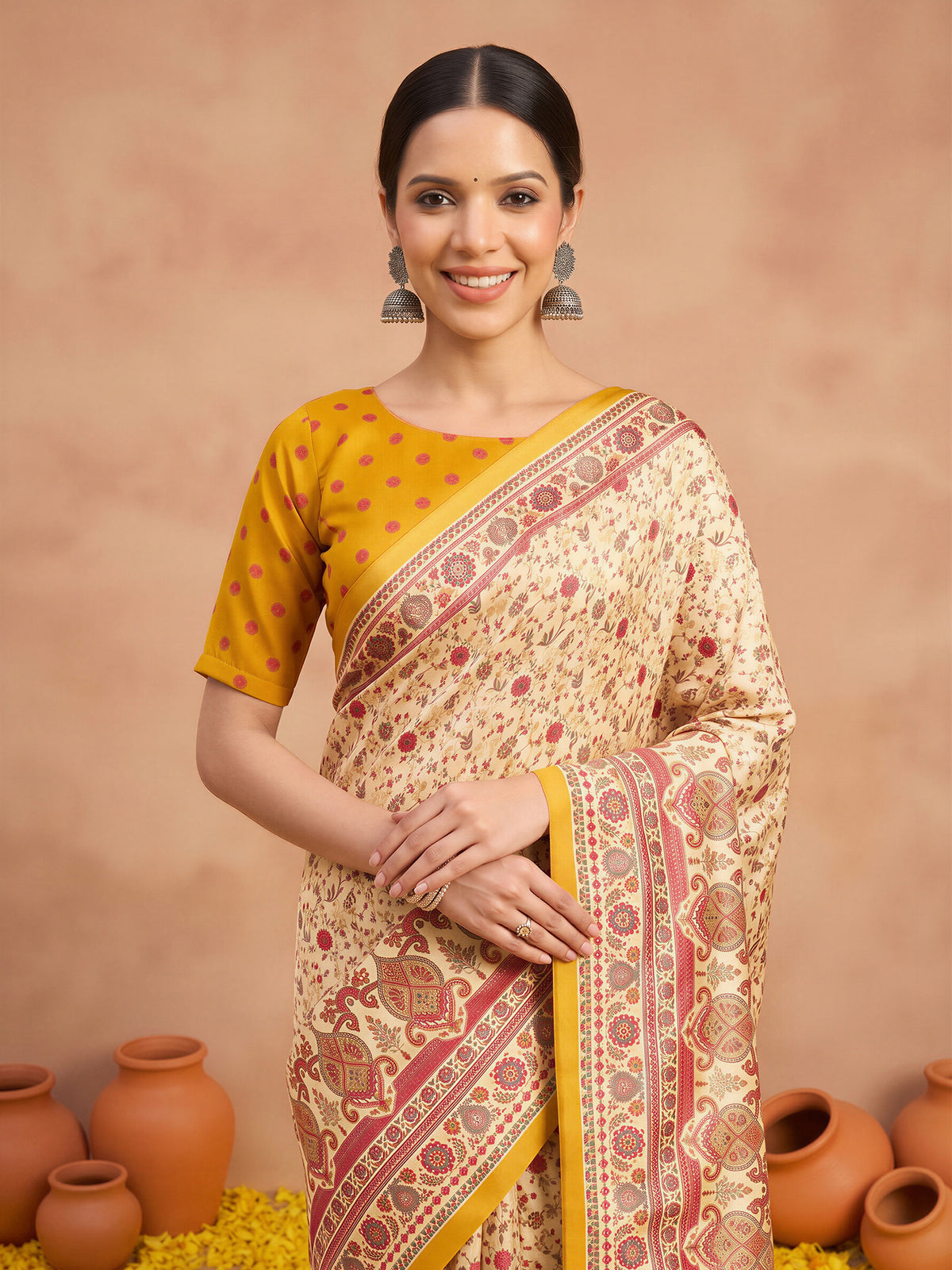 Cream Silk Blend saree – detail view 4