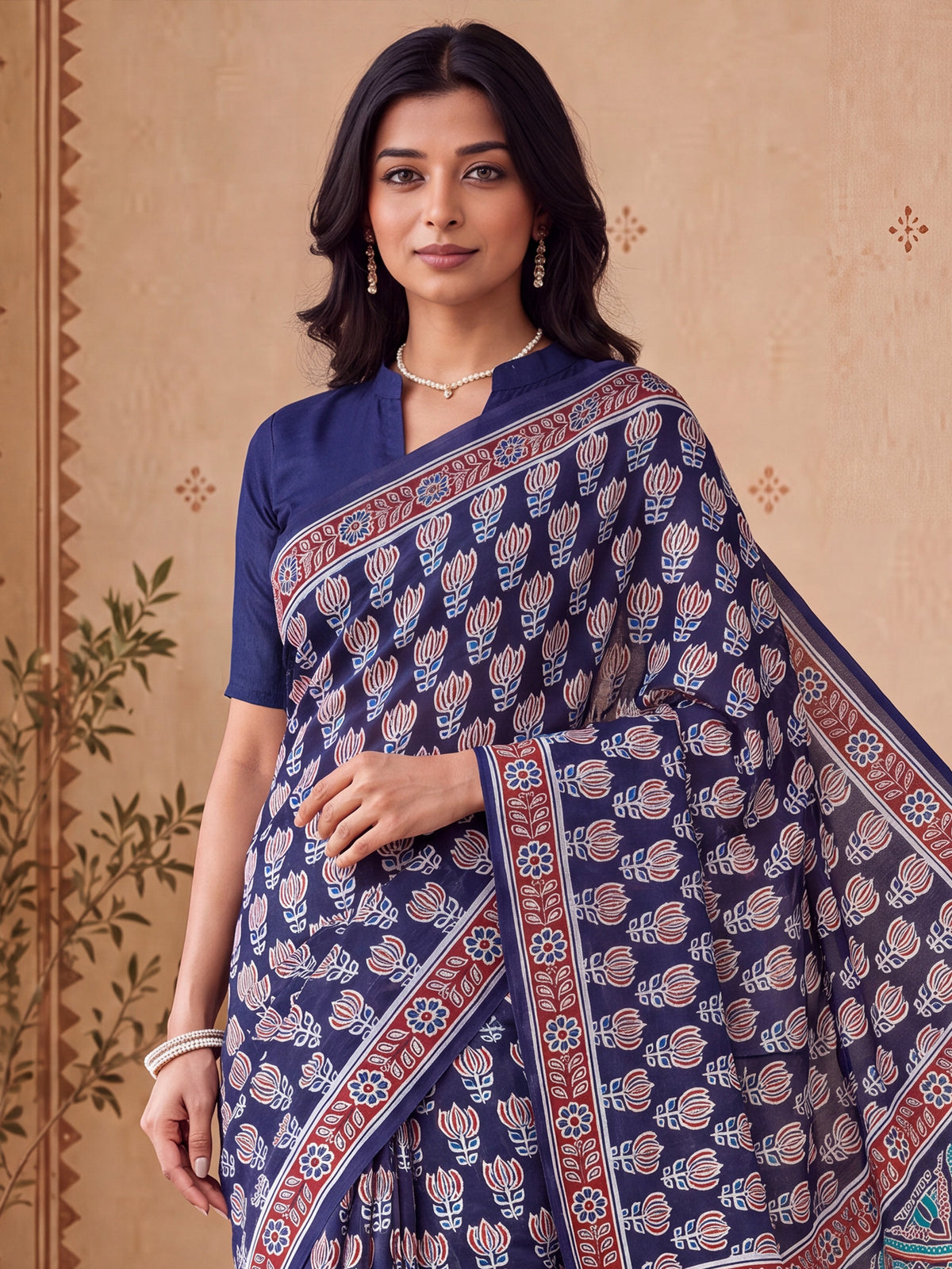 Navy Blue Bhagalpuri Silk saree – detail view 4