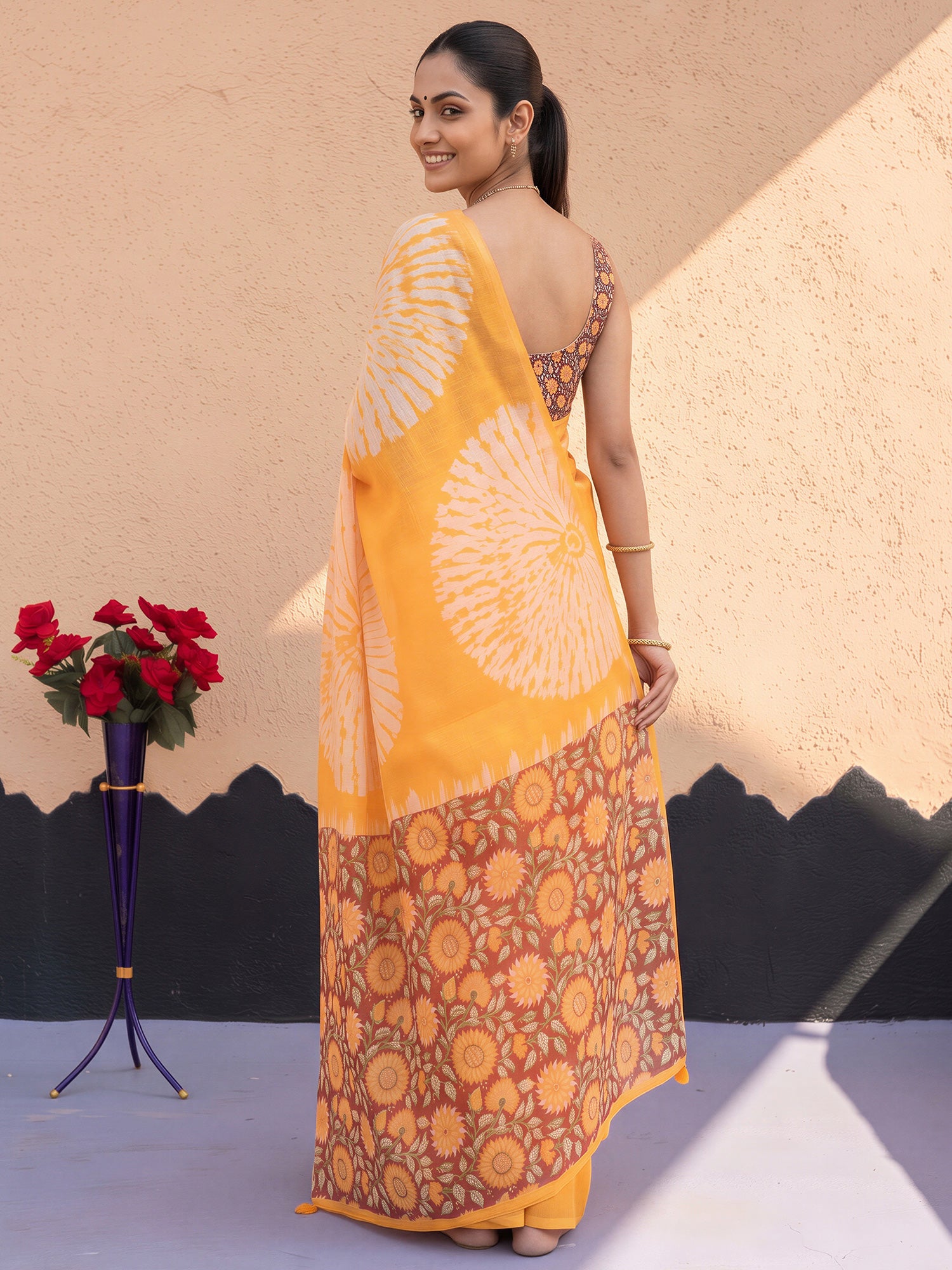 Mustard Cotton Blend saree – detail view 1