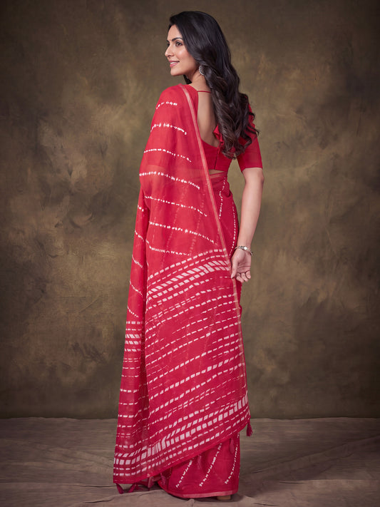 Red Cotton Linen saree – detail view 1