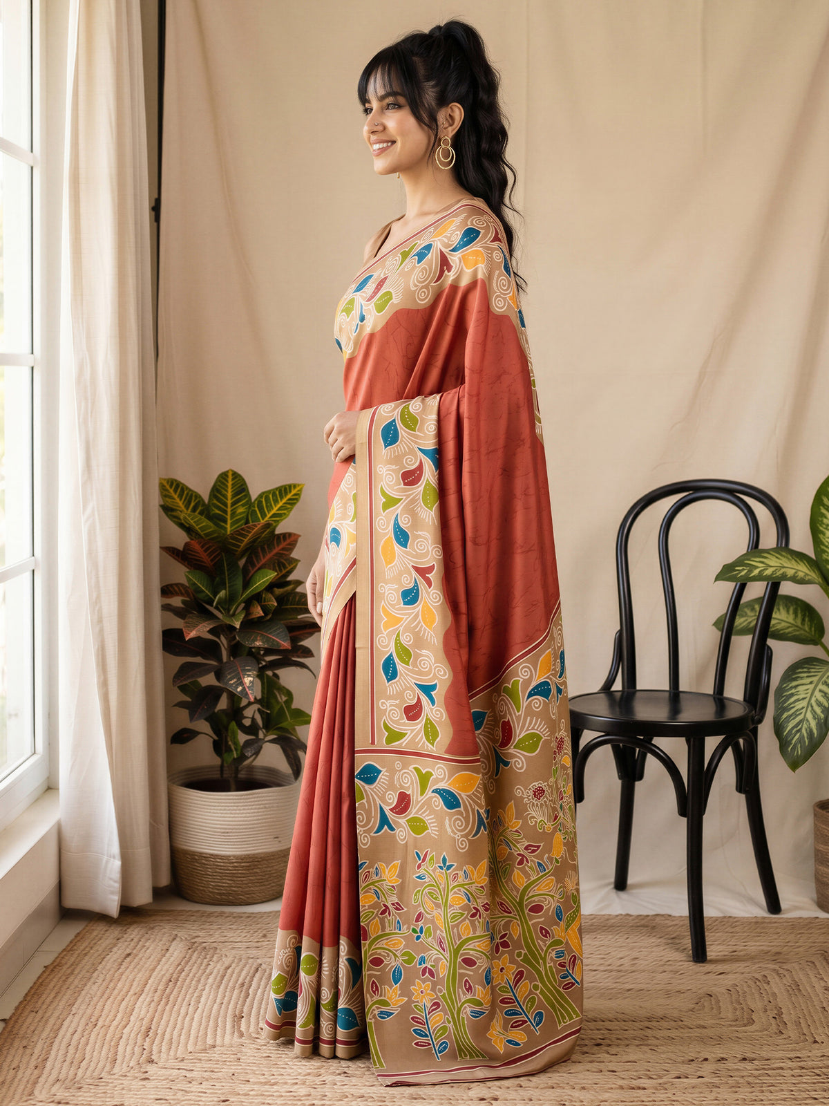 Rust Cotton Blend saree – detail view 2