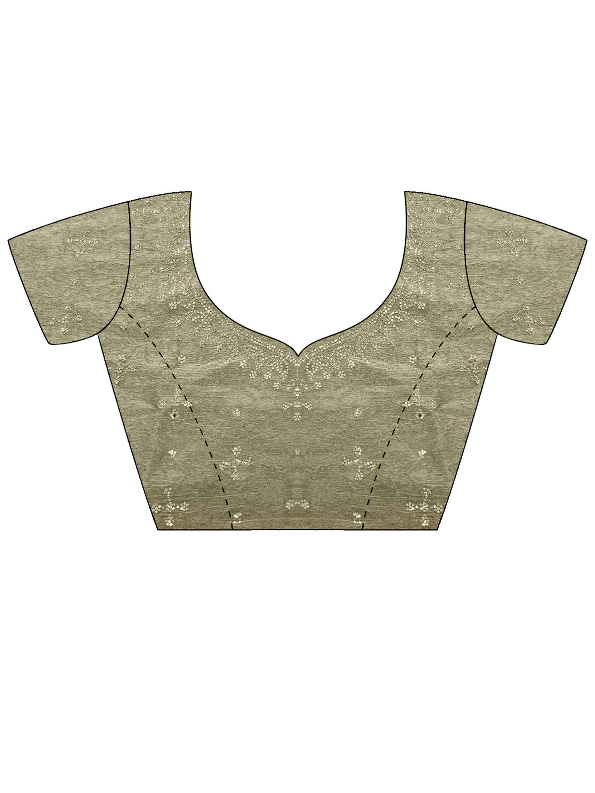 Unstitched olive tissue blouse piece with embellished design