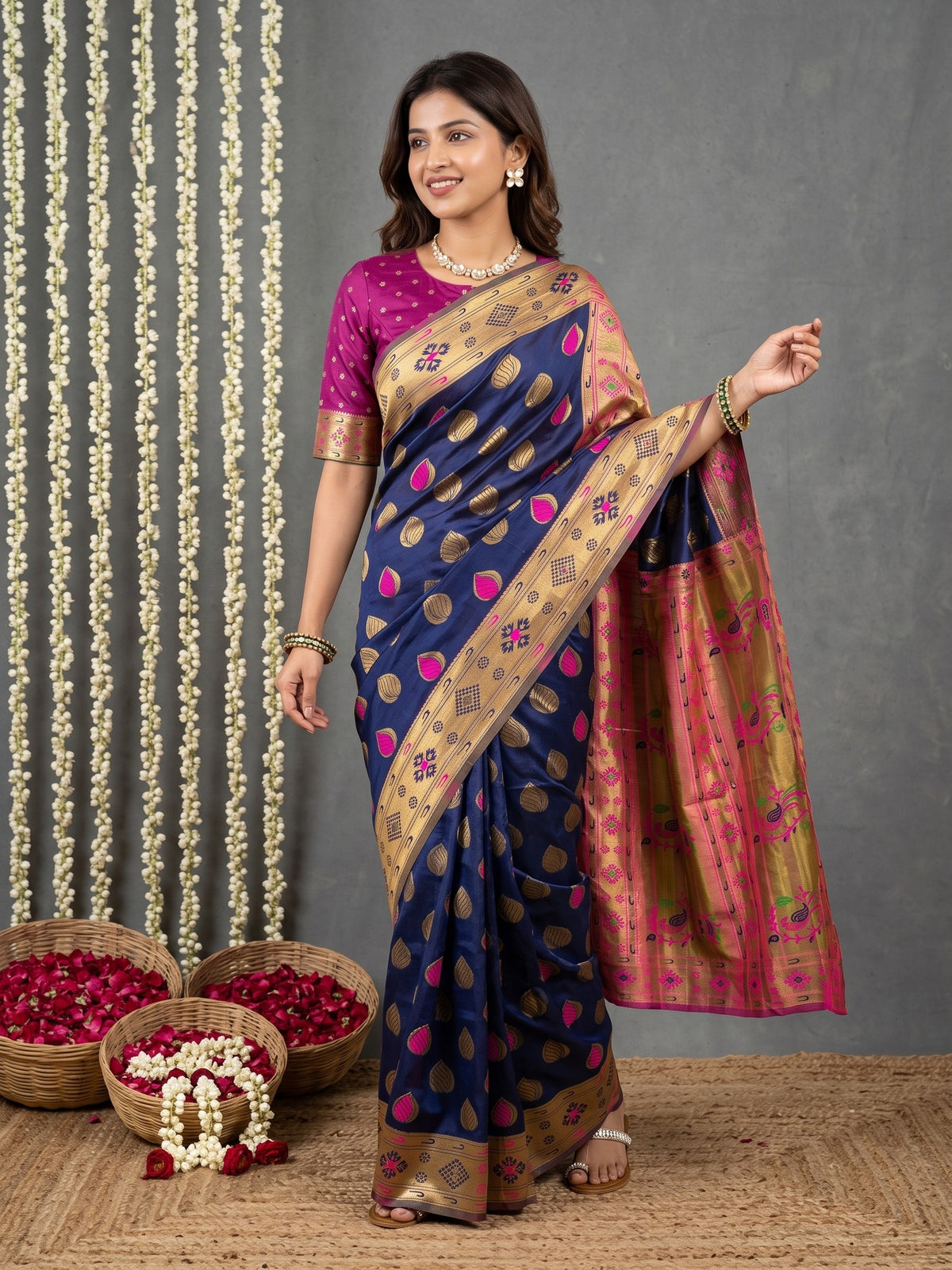 Navy Blue Silk Blend saree – detail view 2