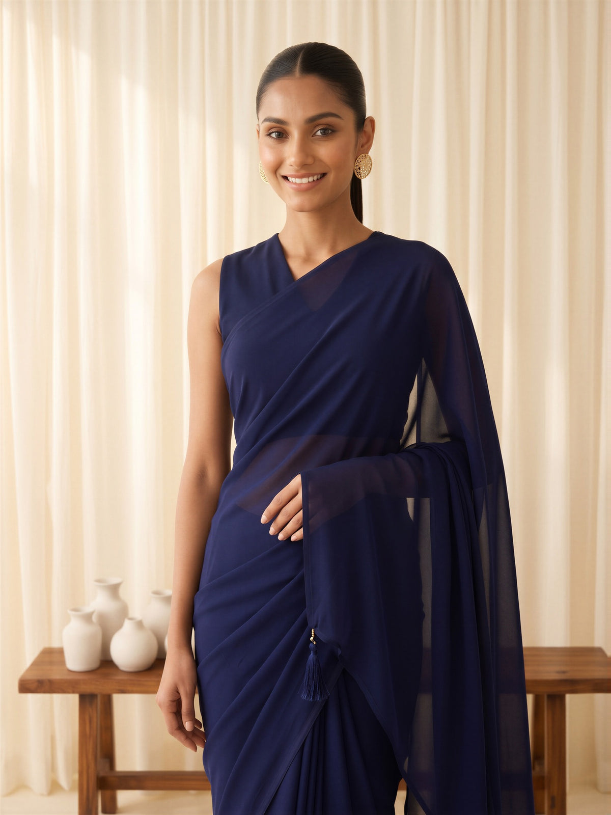Navy Blue Georgette saree – detail view 4