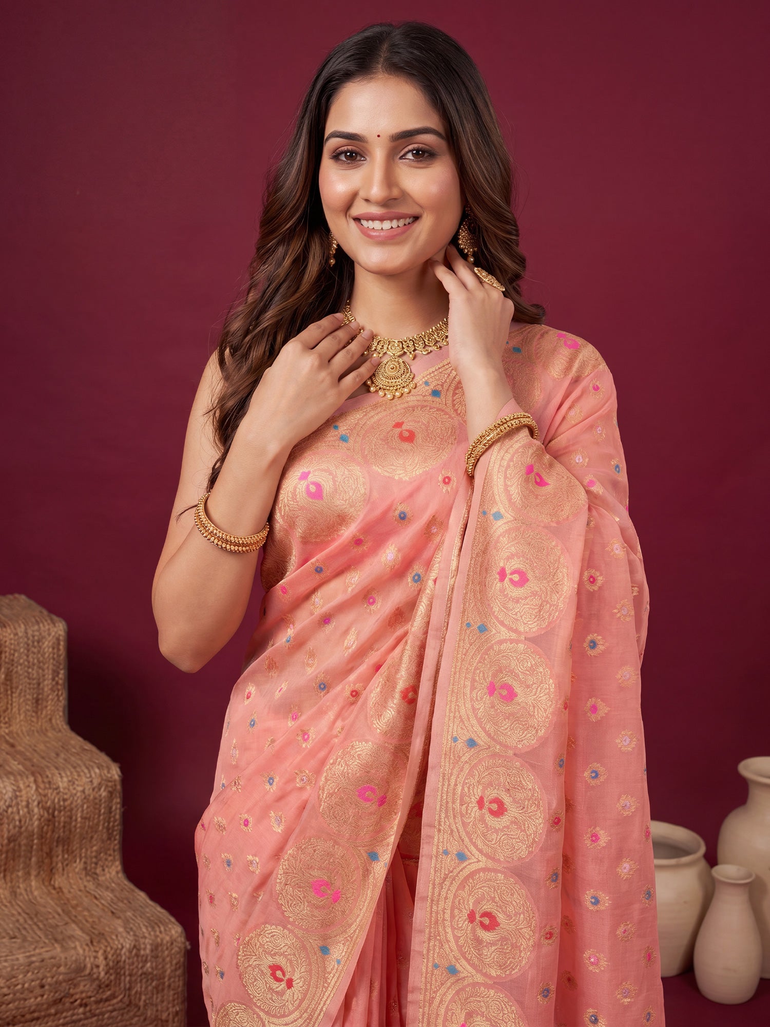 Pink Silk Blend saree – detail view 3