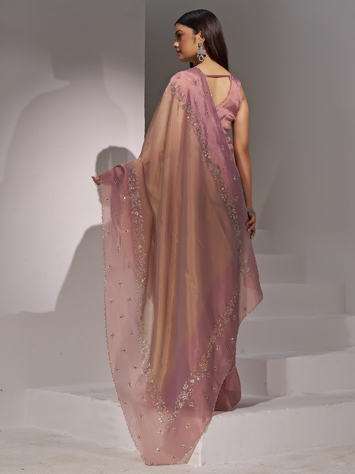 Peach organza saree view 2