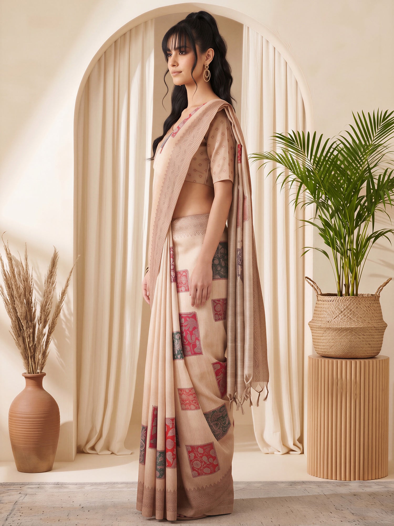 Beige Cotton Silk saree – detail view 2