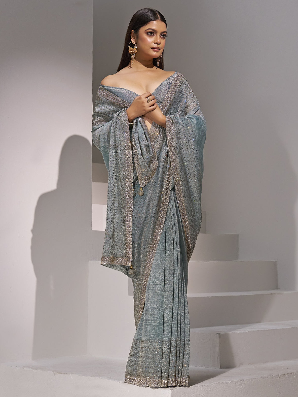 Light Blue pure silk saree view 3