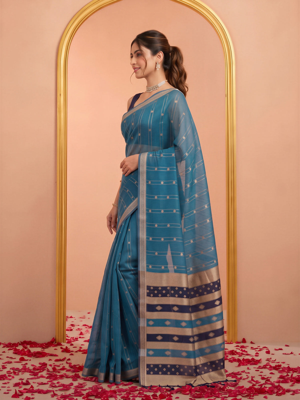 Light Blue silk blend saree view 1