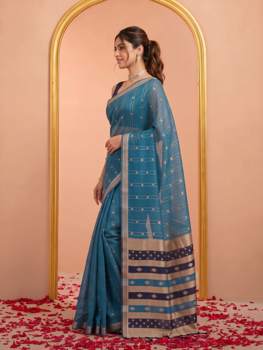 Light Blue silk blend saree view 1