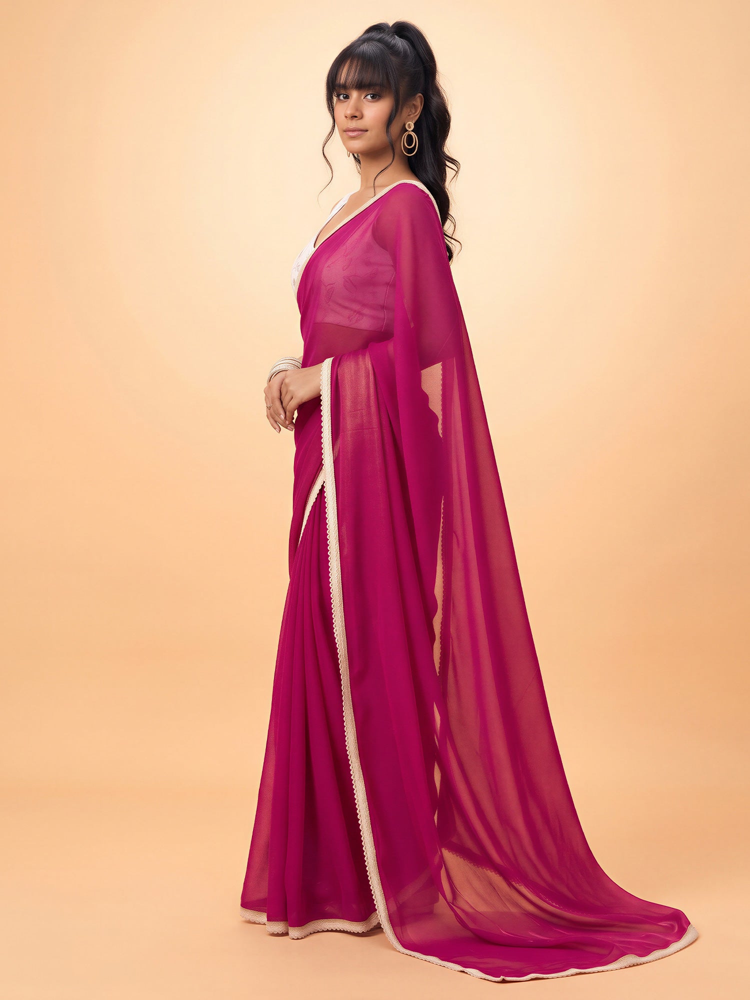 Pink Satin Silk saree – detail view 2