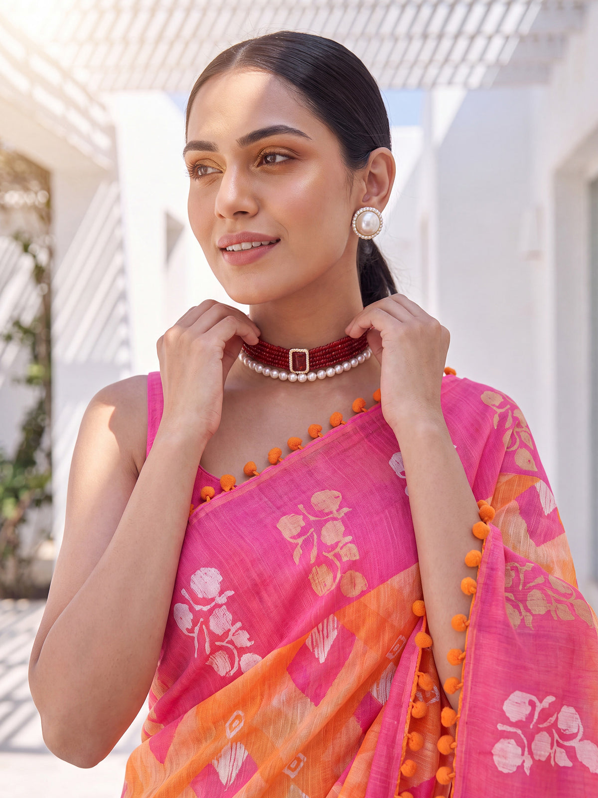 Orange Cotton saree – detail view 4