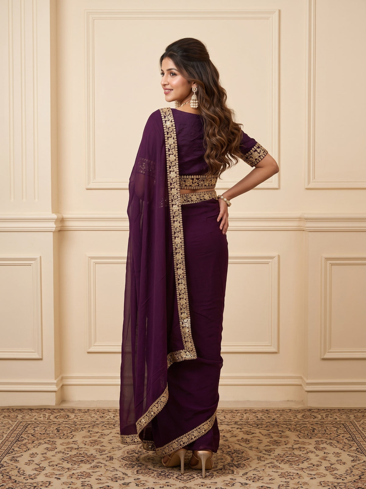 Magenta Satin Silk saree – detail view 2