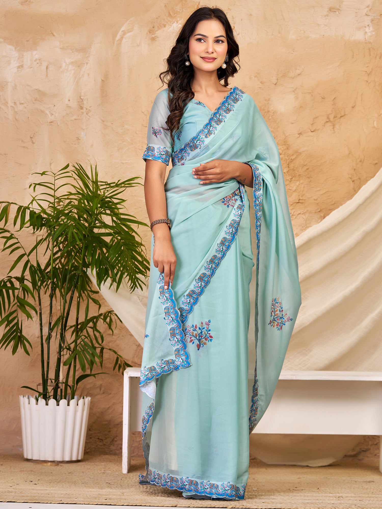 Light Blue Georgette saree – detail view 2