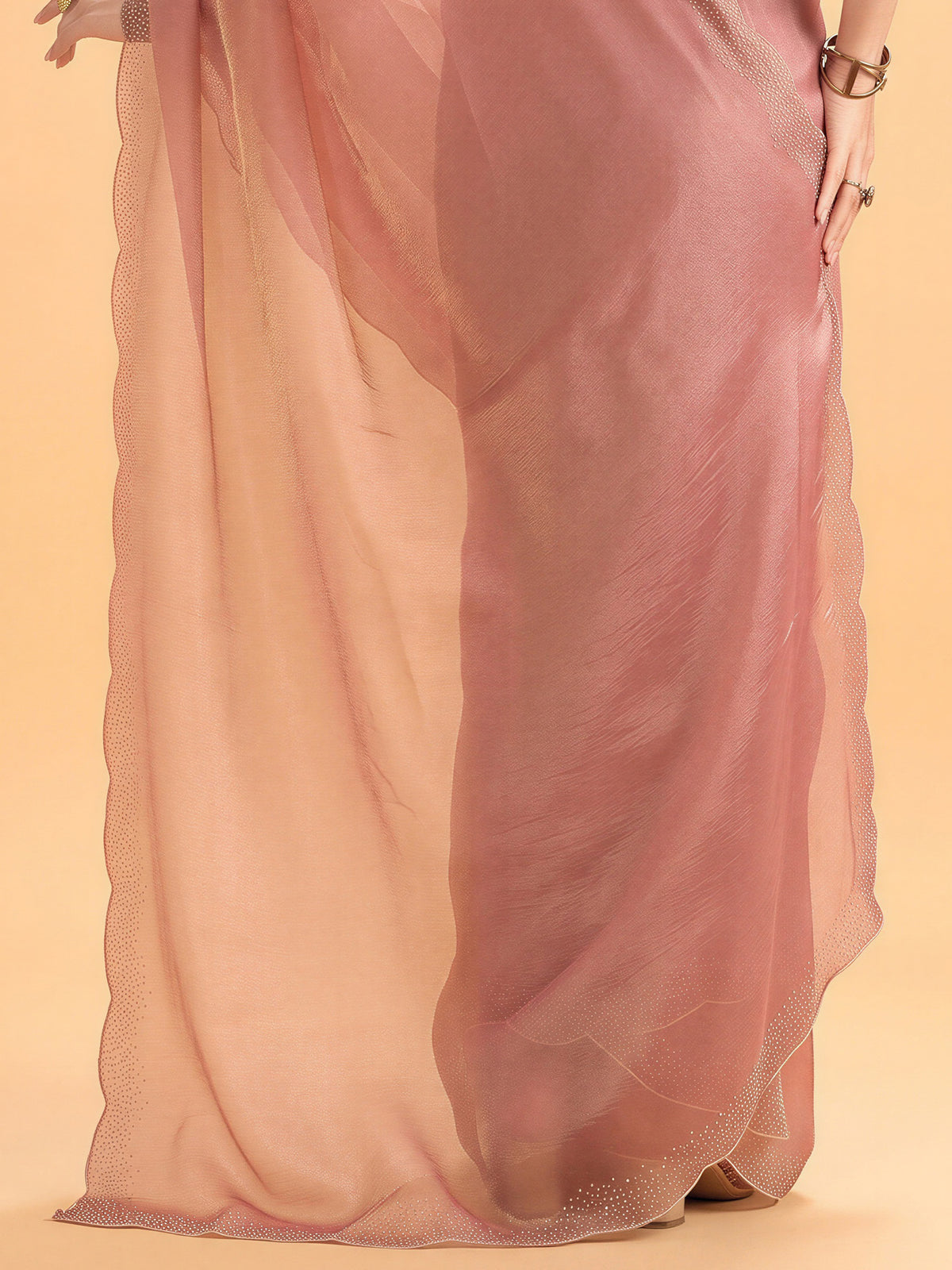 Pink Satin Silk saree – detail view 5