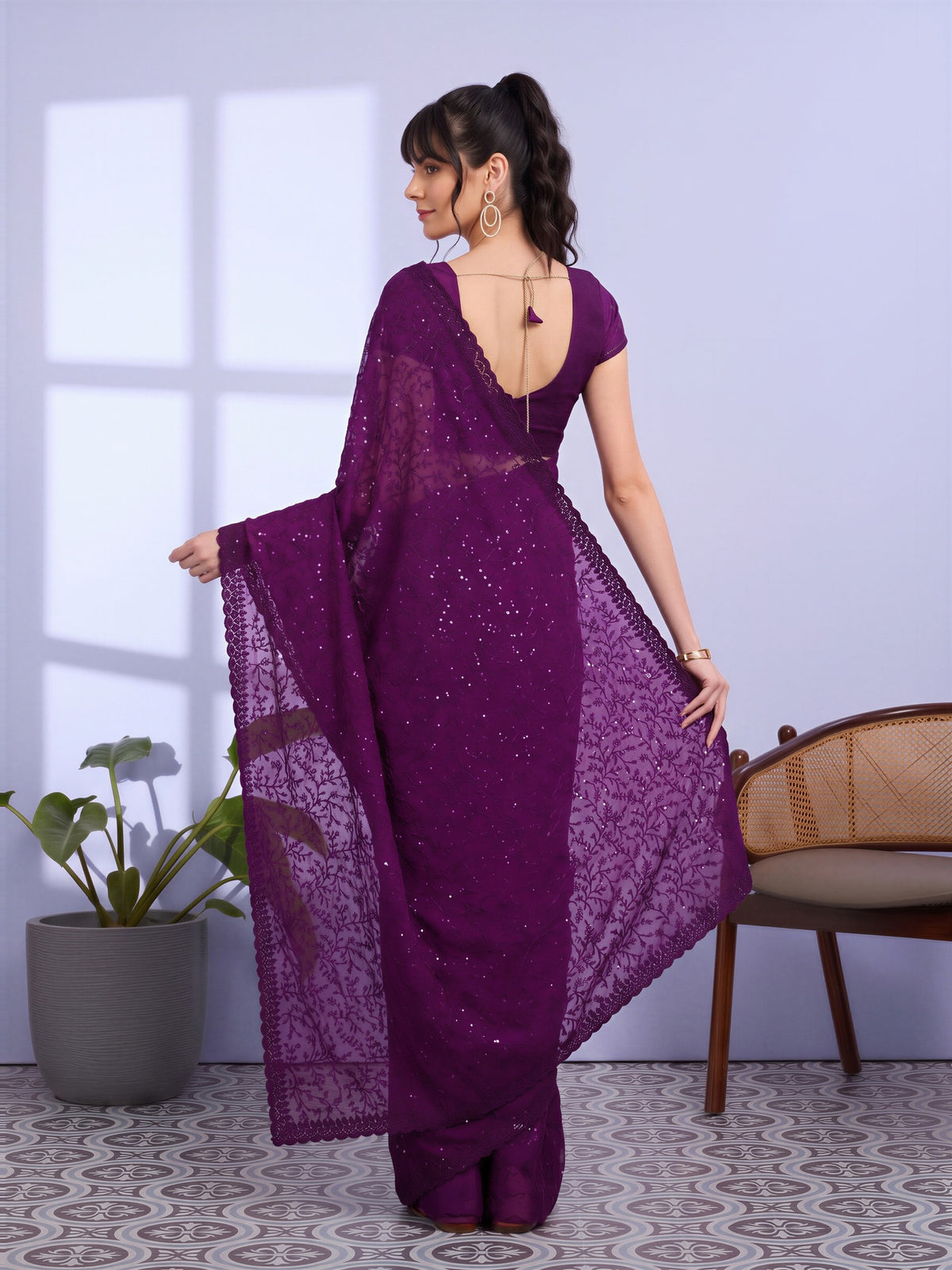 Purple Tissue saree – detail view 1