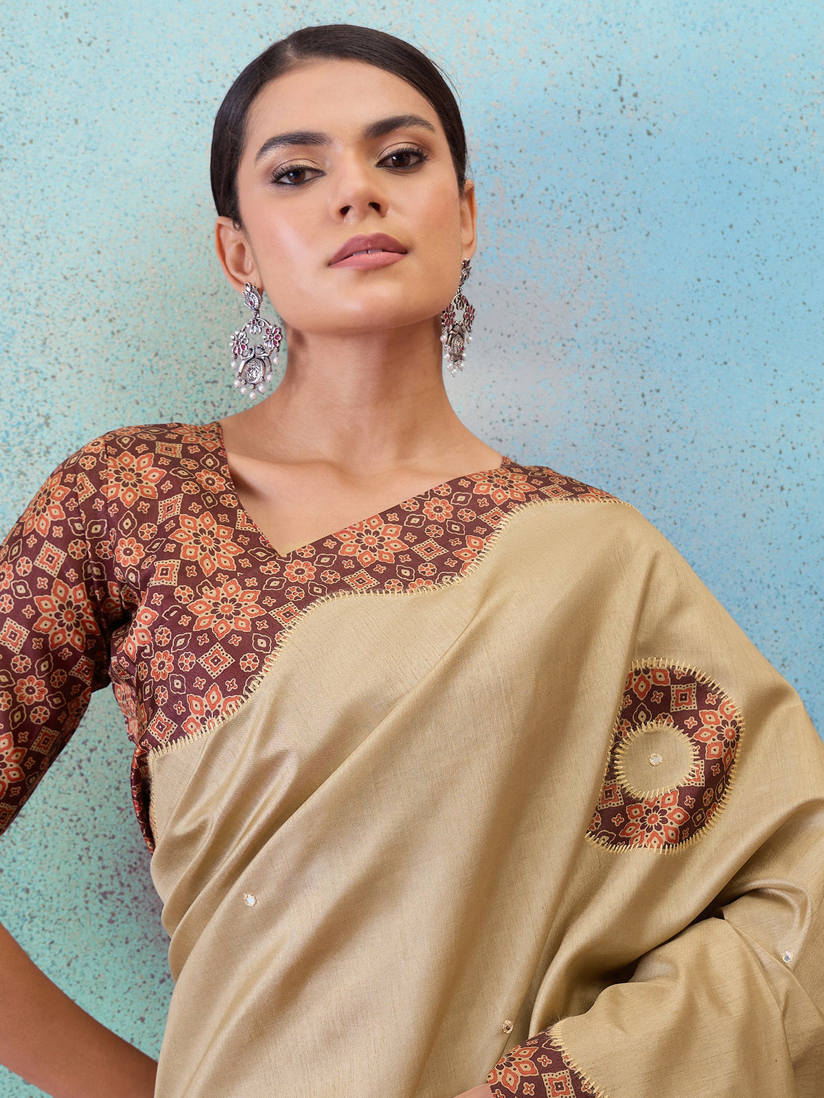 Light Brown silk blend saree view 7