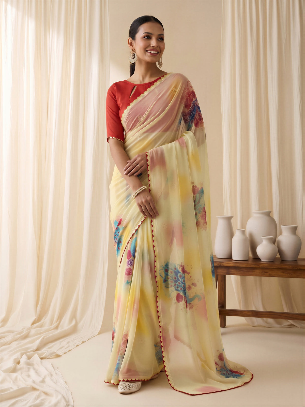Yellow Georgette saree – detail view 3
