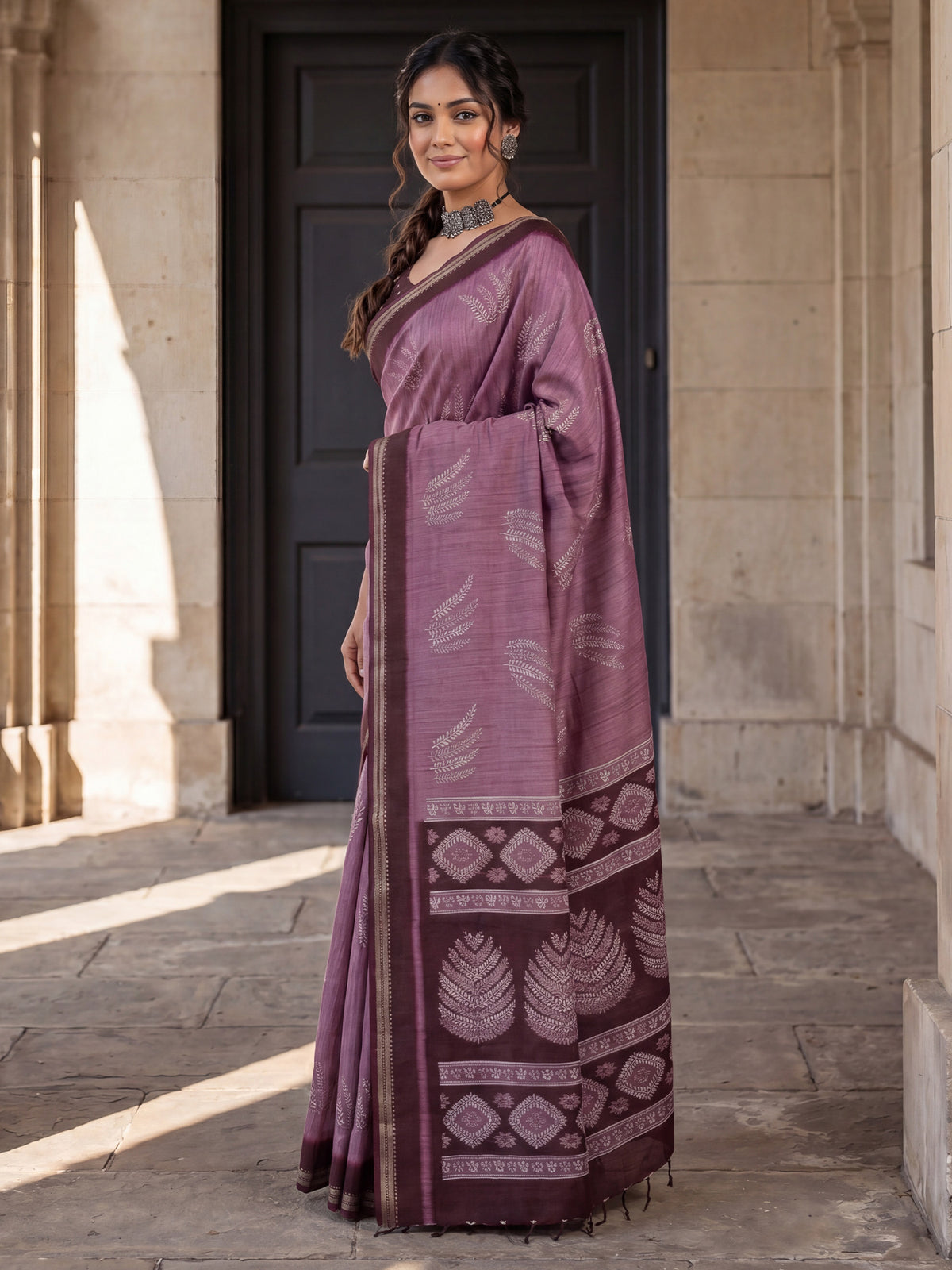 Purple Tussar Silk saree – detail view 2