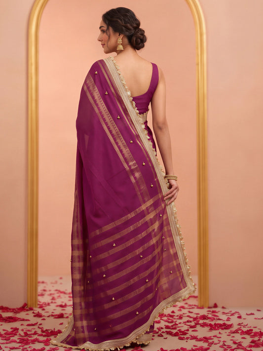 Purple soft silk saree view 1