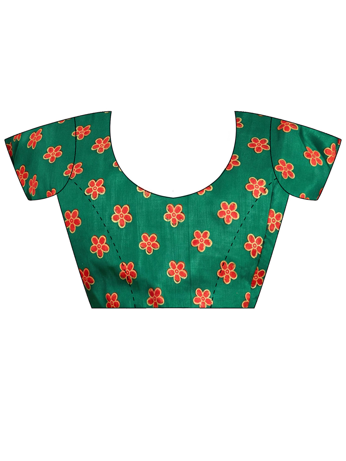 Unstitched green silk blend blouse piece with ethnic motif design