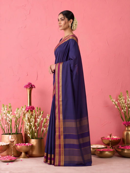 Purple cotton blend saree view 1