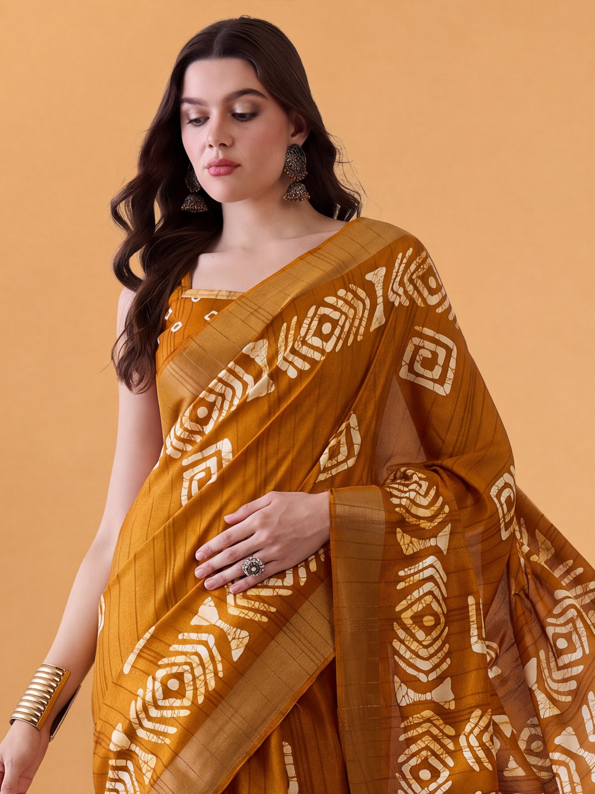 Mustard Silk Blend saree – detail view 4