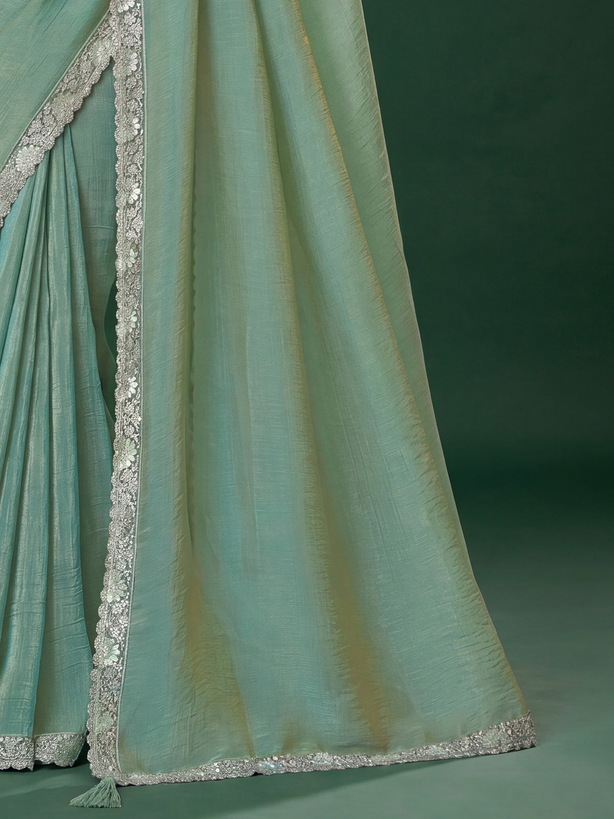 Sea Green Satin Silk saree – detail view 5