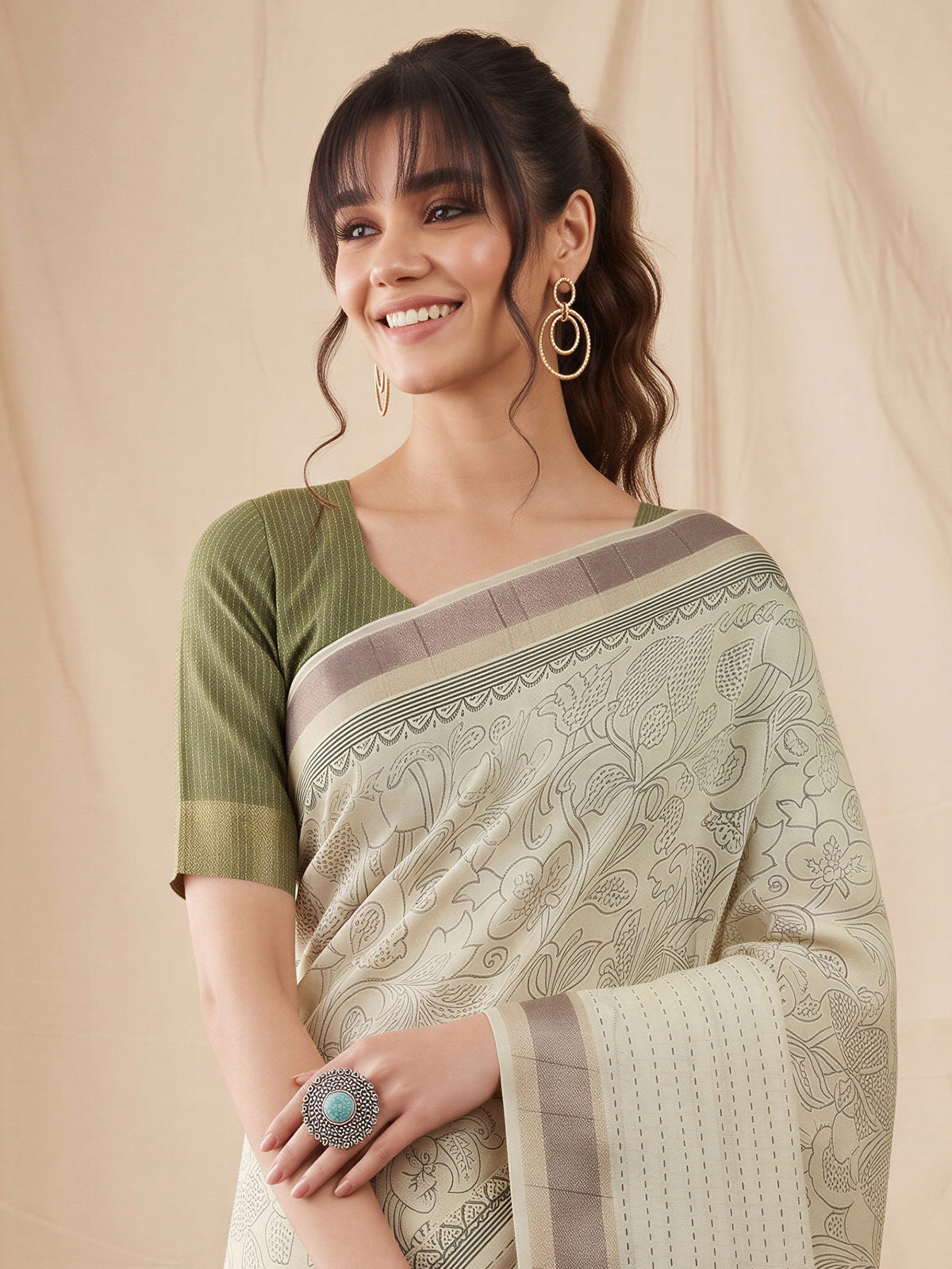 Off White Cotton Silk saree – detail view 4
