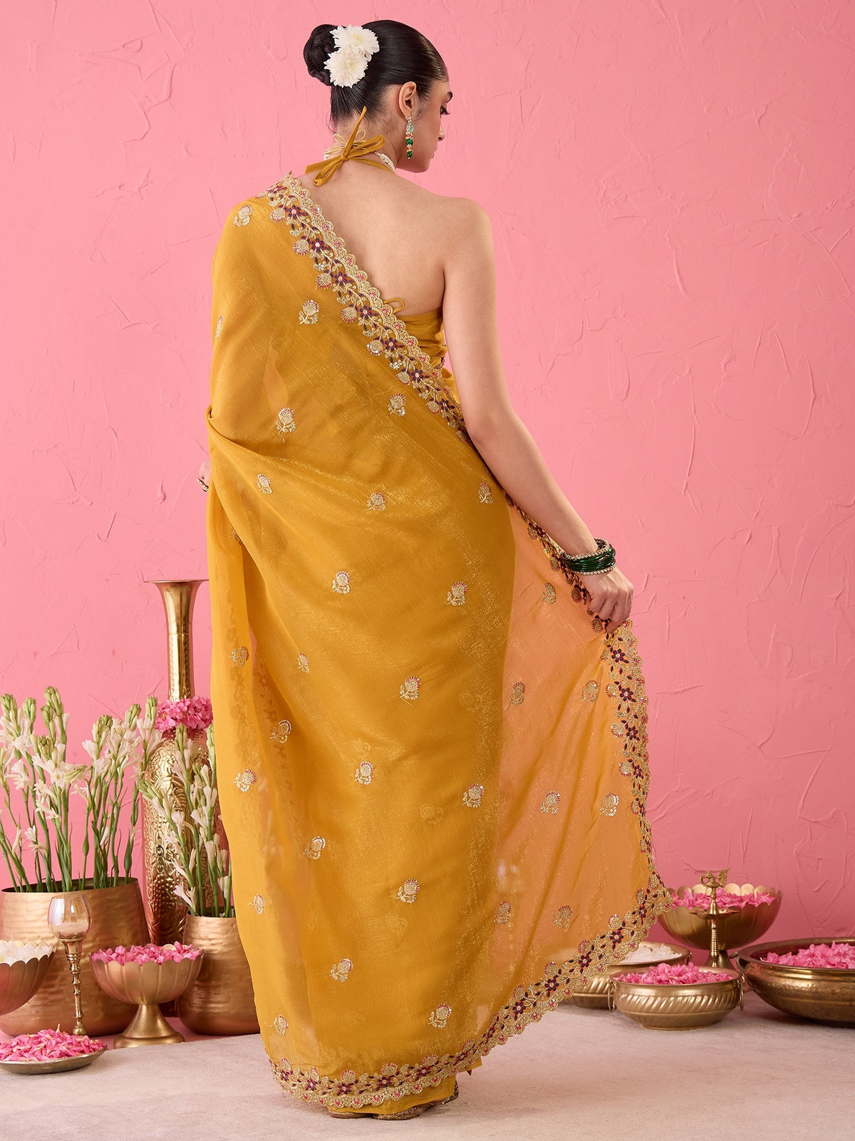 Mustard Tissue saree – detail view 3