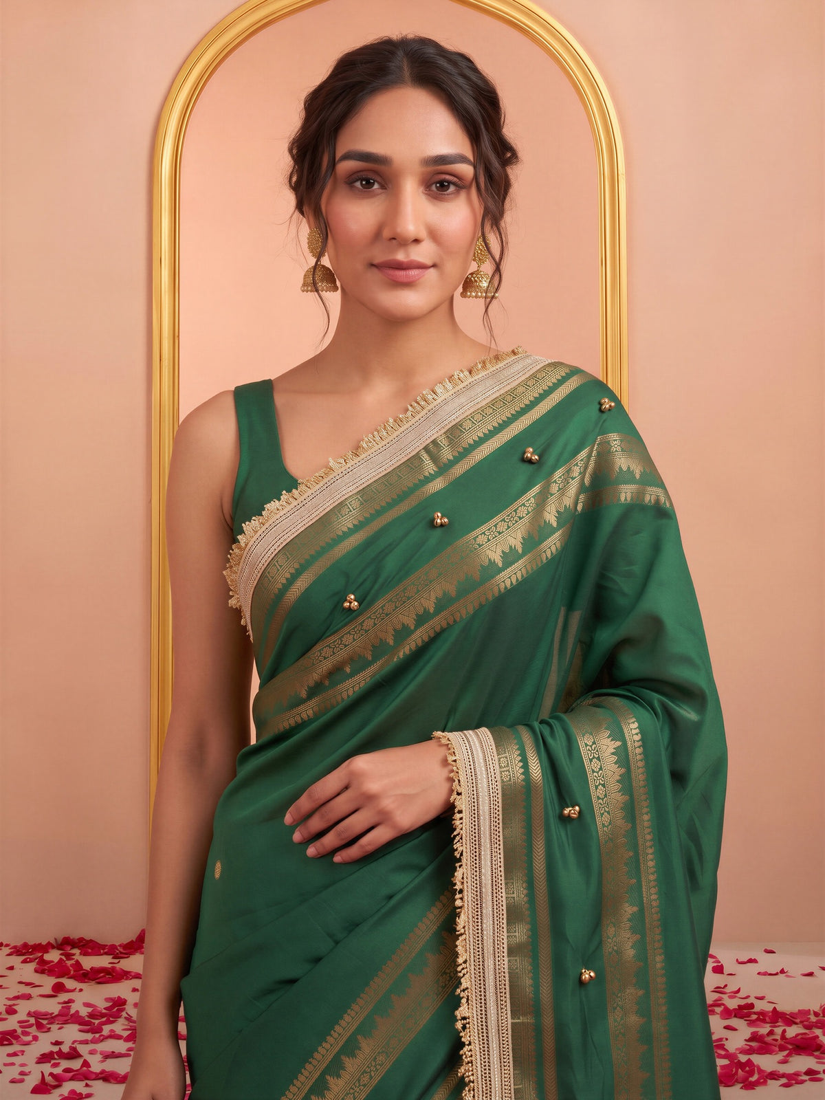 Green soft silk saree view 4