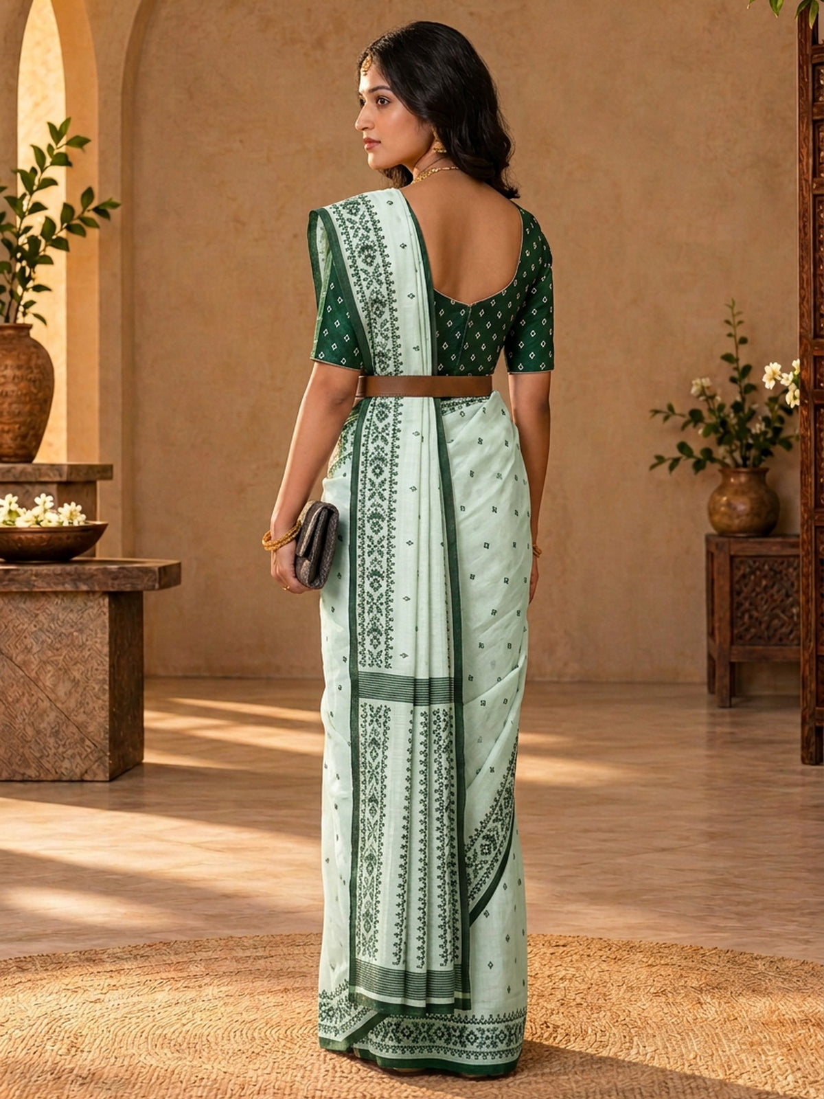 Off White tussar silk saree view 1