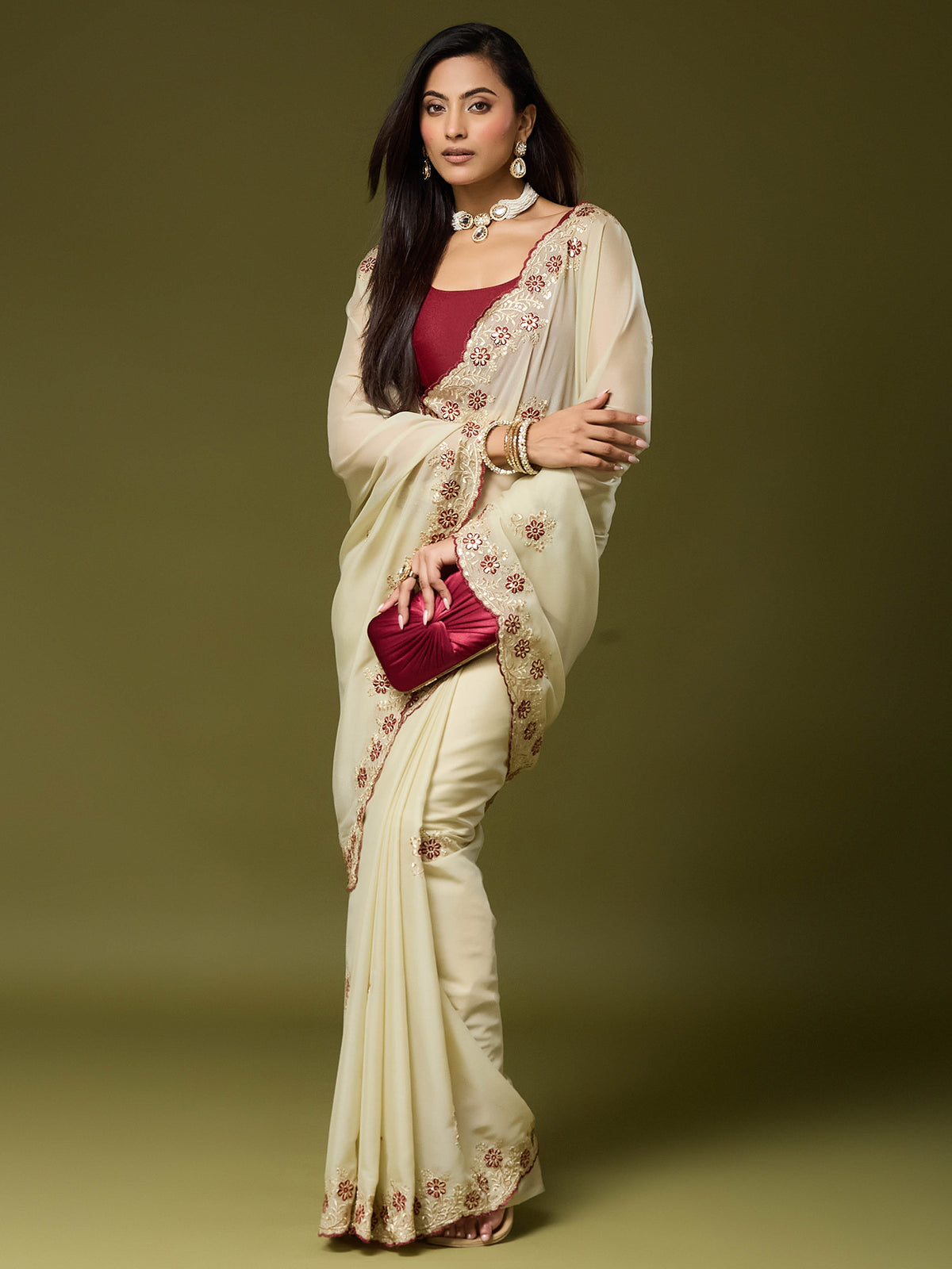 Cream Georgette saree – detail view 2