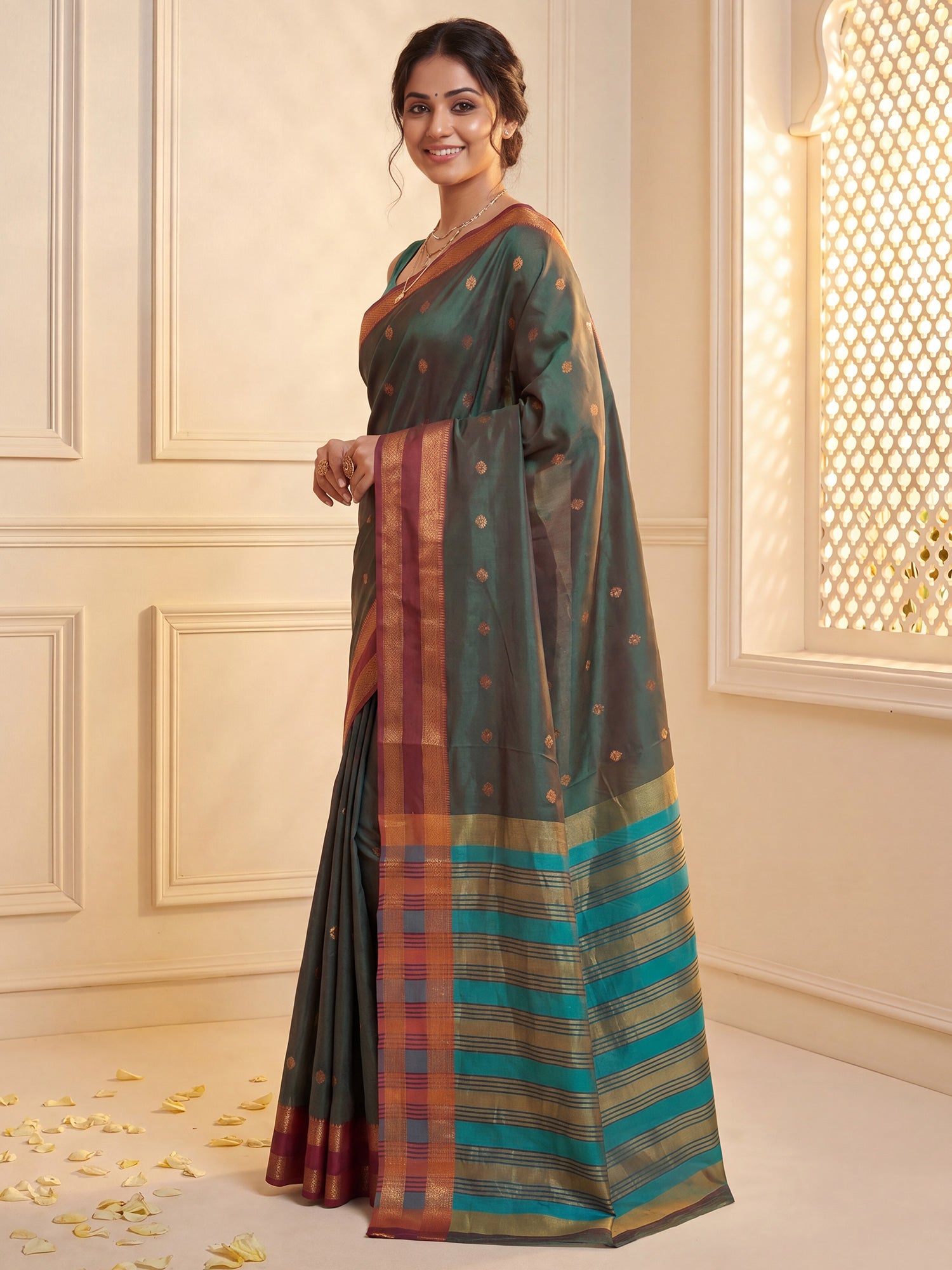 Dark Green Soft Silk saree – detail view 2