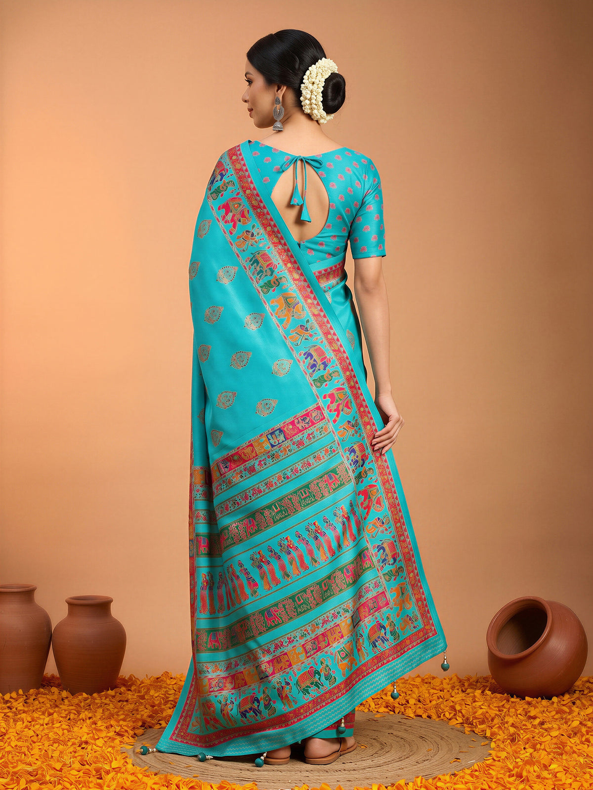 Teal Blue Silk Blend saree – detail view 1