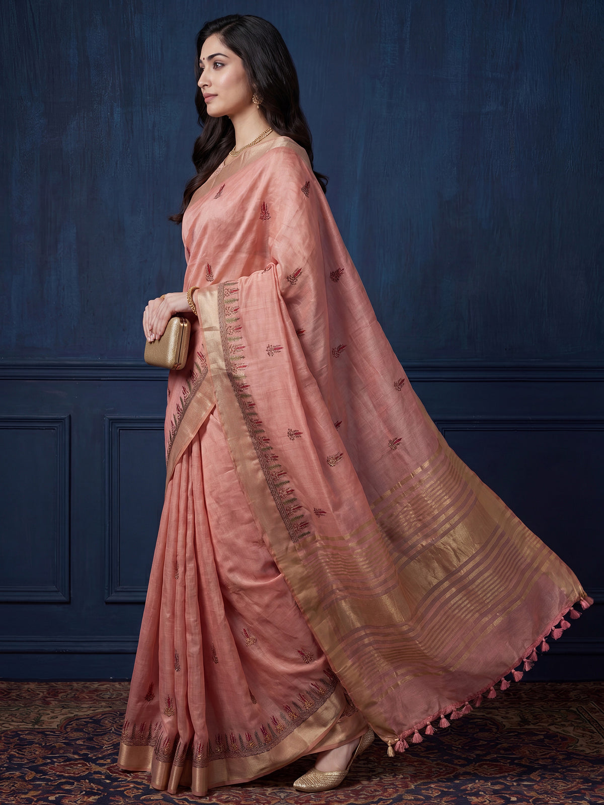 Pink Cotton Linen saree – detail view 3