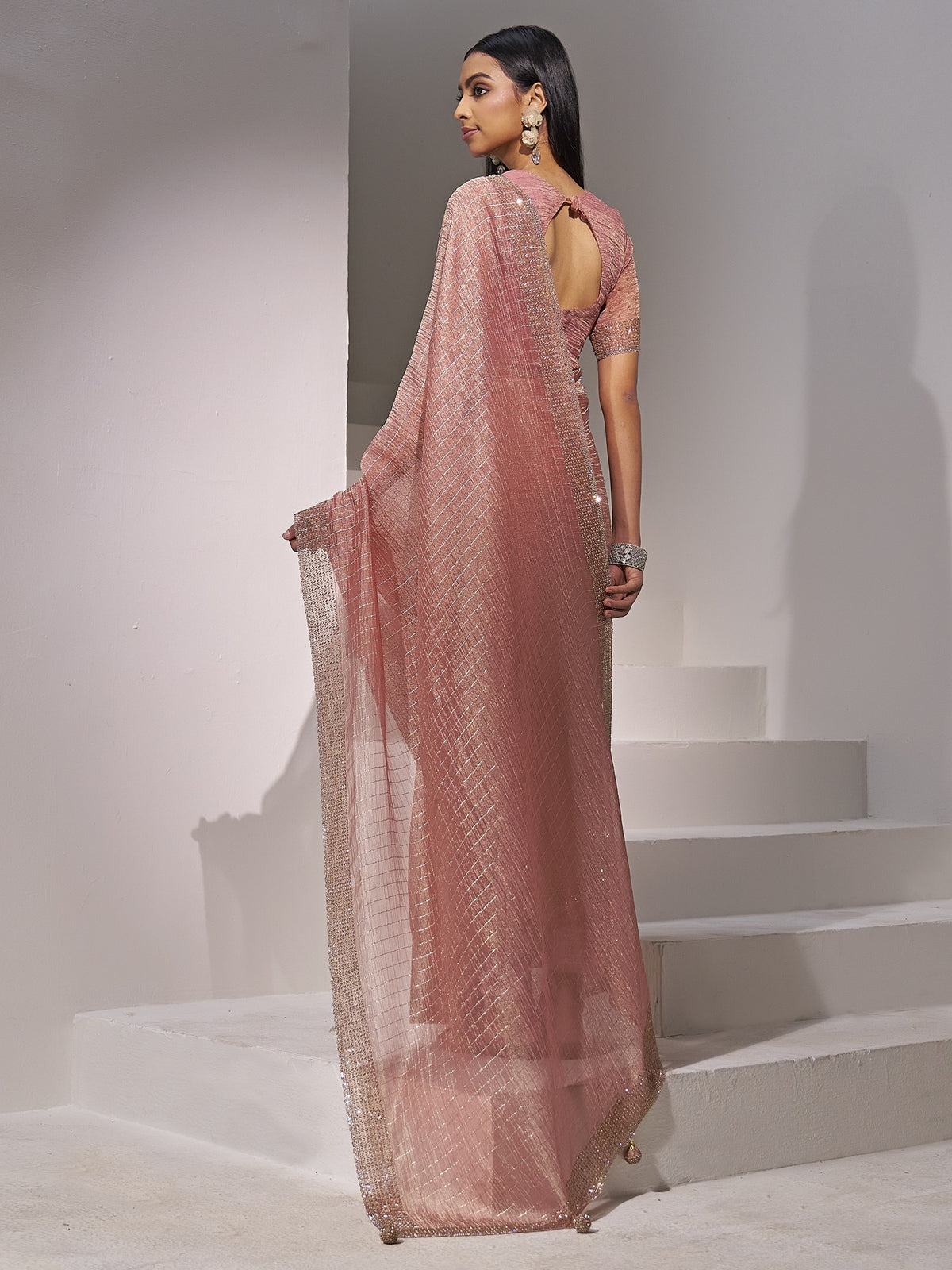 Peach organza saree view 2