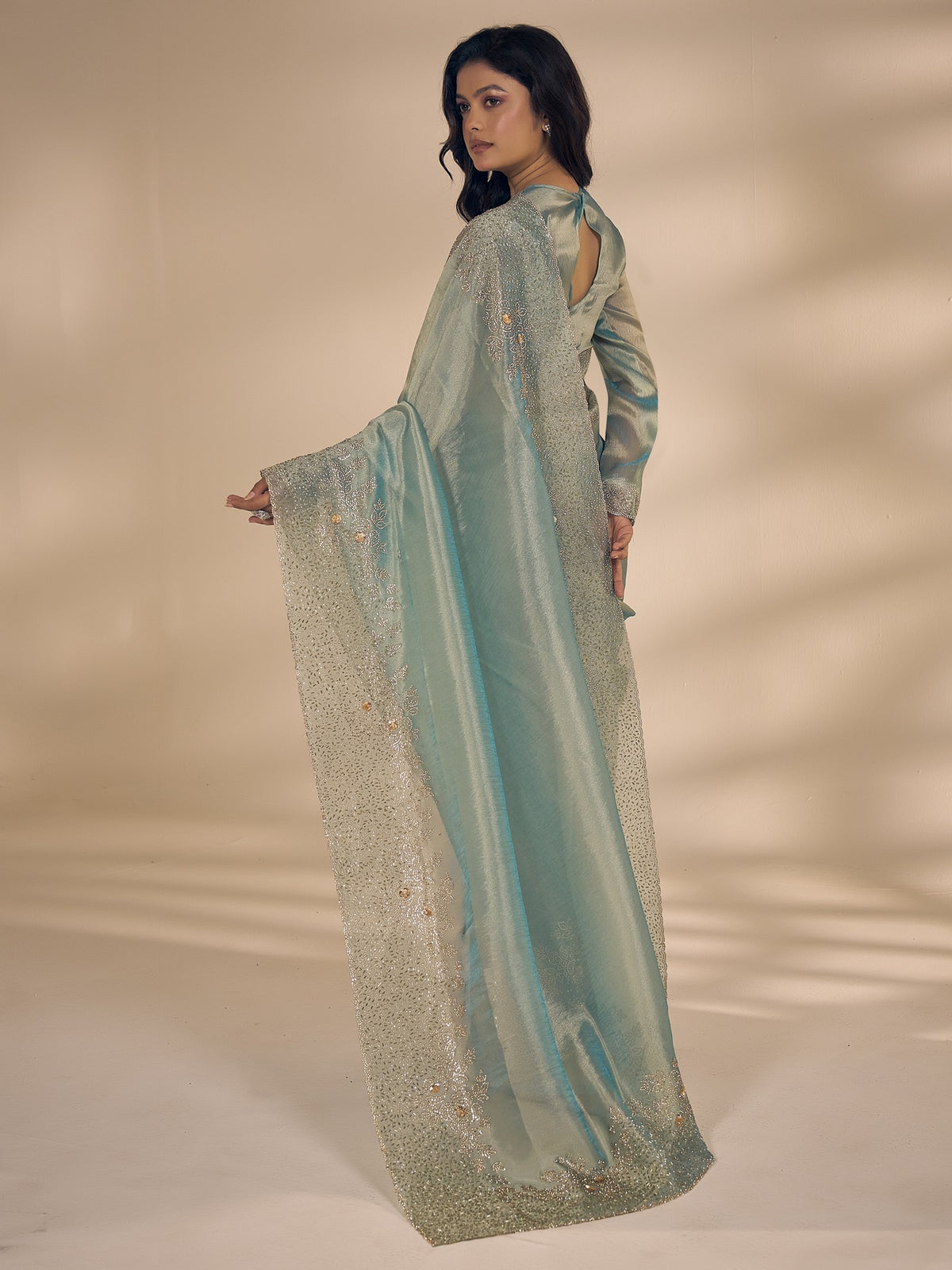 Light Blue organza saree view 2