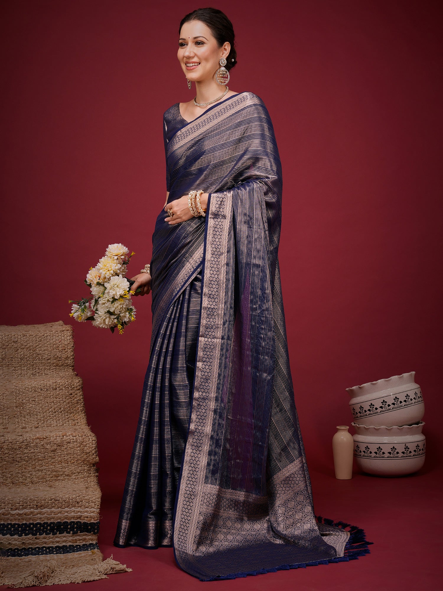 Navy Blue Viscose Silk saree – detail view 2