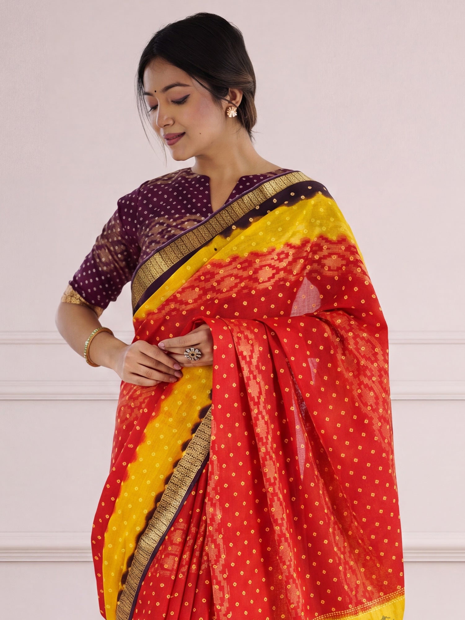 Red Cotton saree – detail view 3
