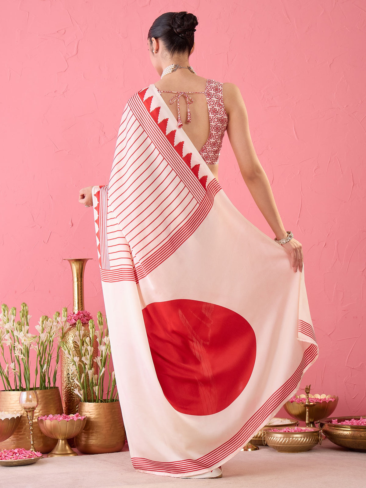 Cream Satin saree – detail view 6