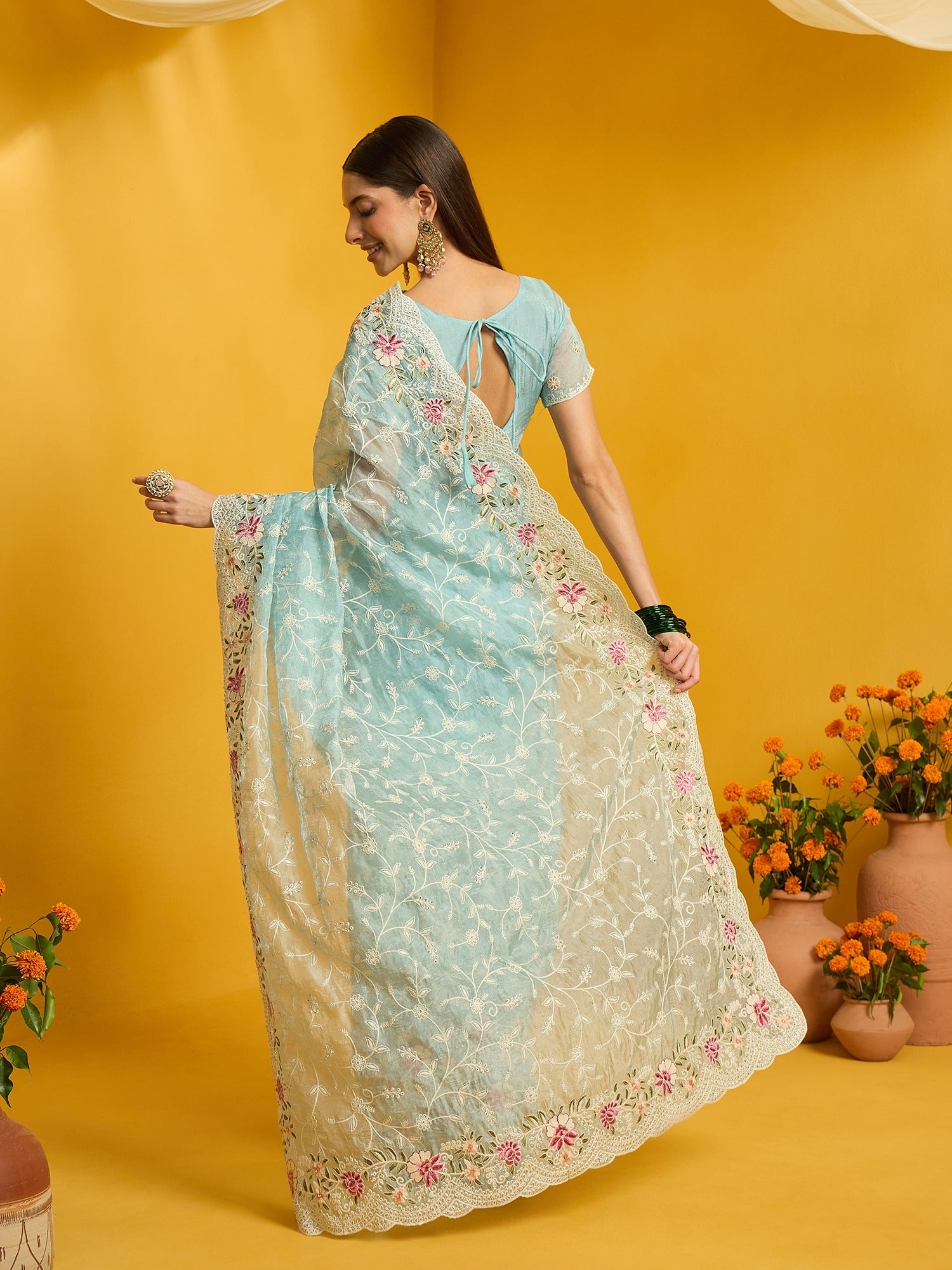 Light Blue Organza saree – detail view 6