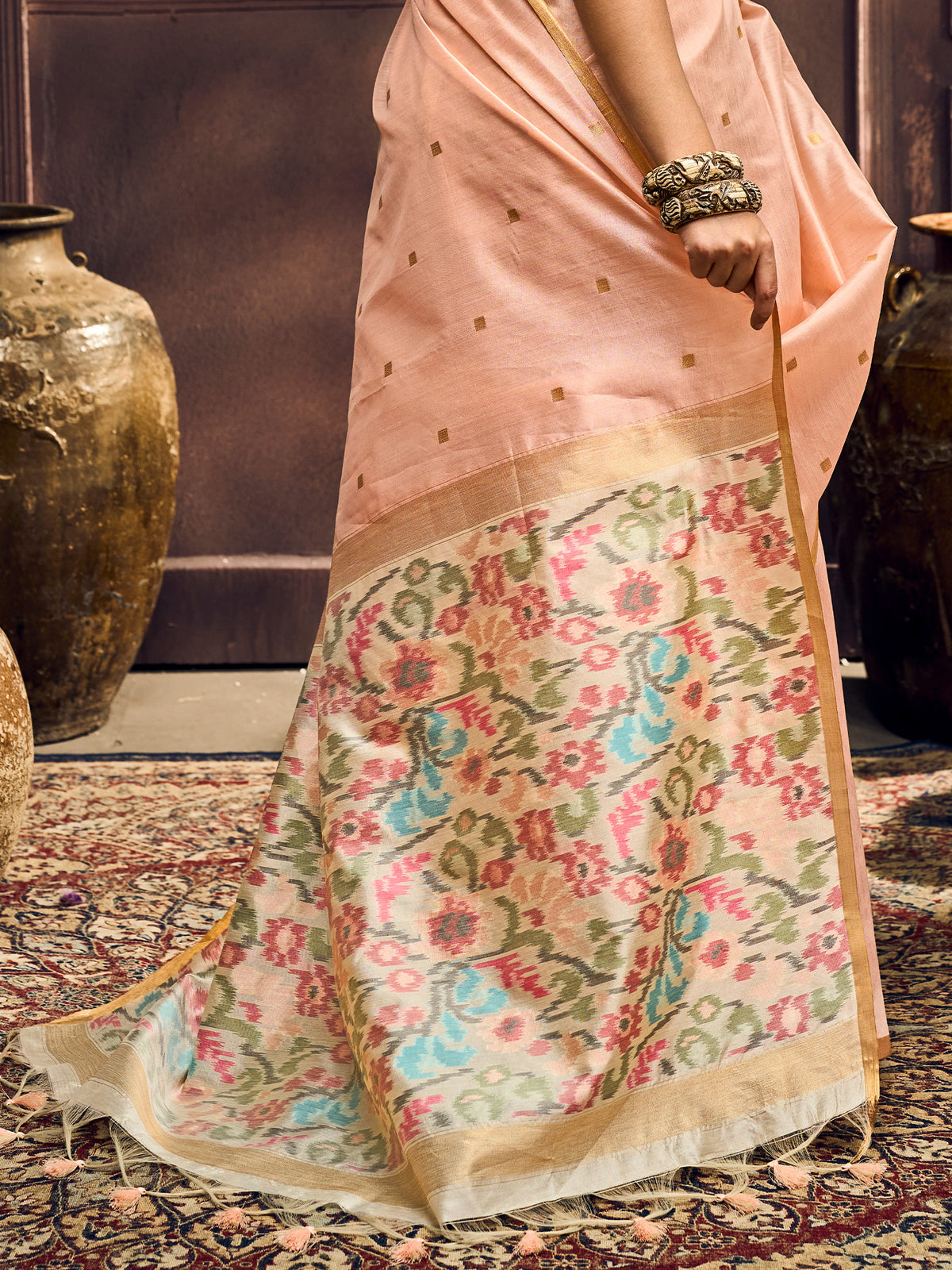Peach Cotton Silk saree – detail view 5
